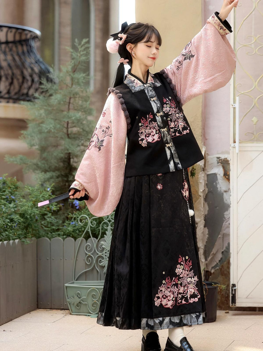 Sweet Promise Hanfu Retro Mamian Skirt Cross Collar Vest New Chinese Style Women's Skirt Sets