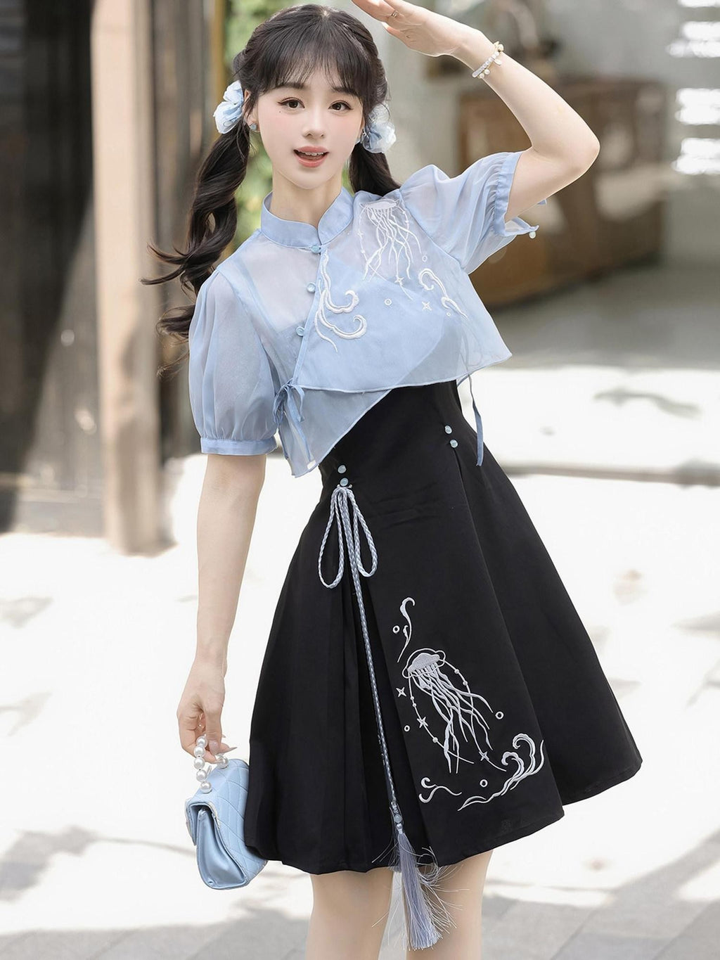 Sweet Promise Improved Hanfu Chinese Style Han Elements Women's Top And Slip Dress Jsk Sets