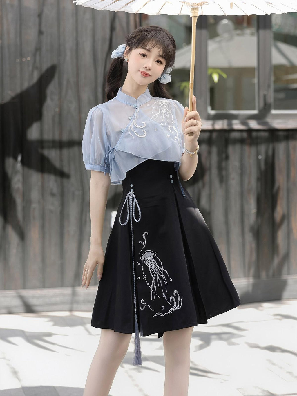 Sweet Promise Improved Hanfu Chinese Style Han Elements Women's Top And Slip Dress Jsk Sets