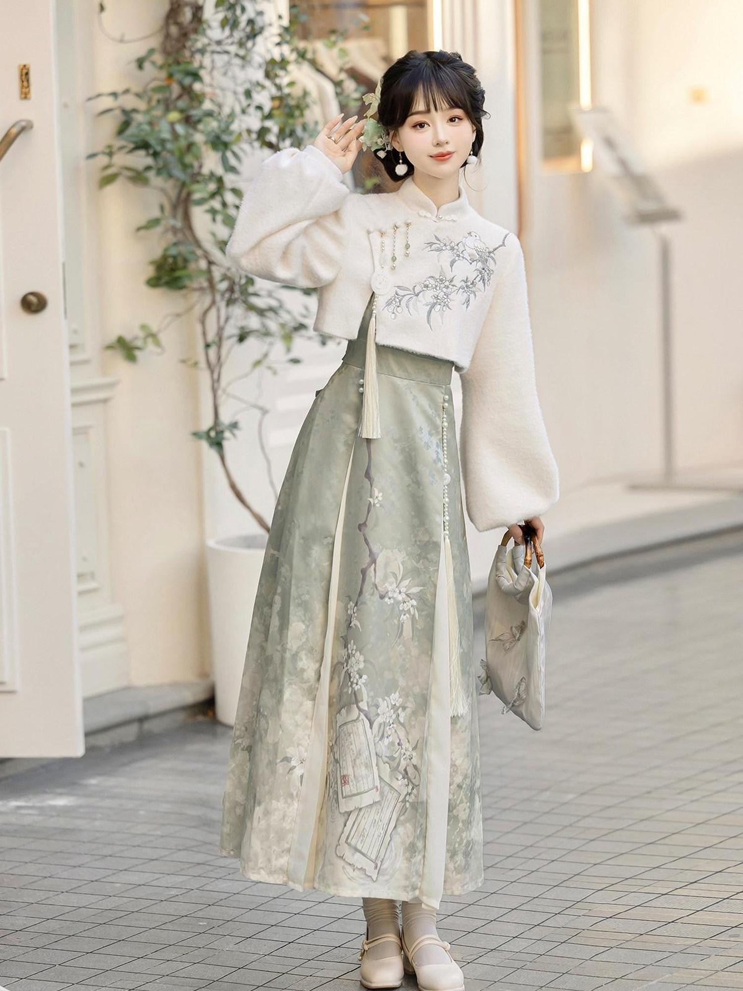 Sweet Promise Jacquard Hanfu Inspired Modified Ming Style Women's Polyester Op Sets