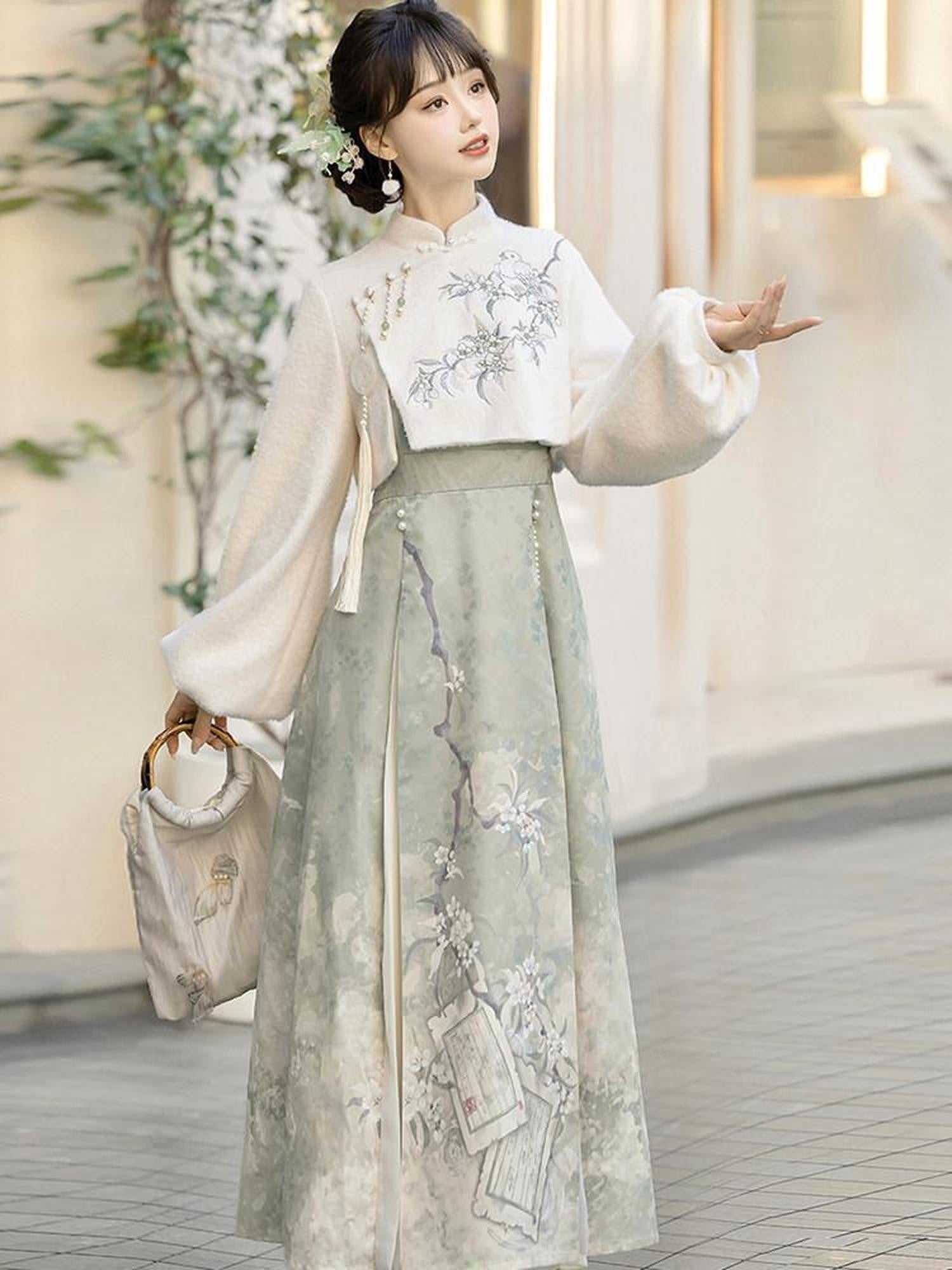Sweet Promise Jacquard Hanfu Inspired Modified Ming Style Women's Polyester Op Sets