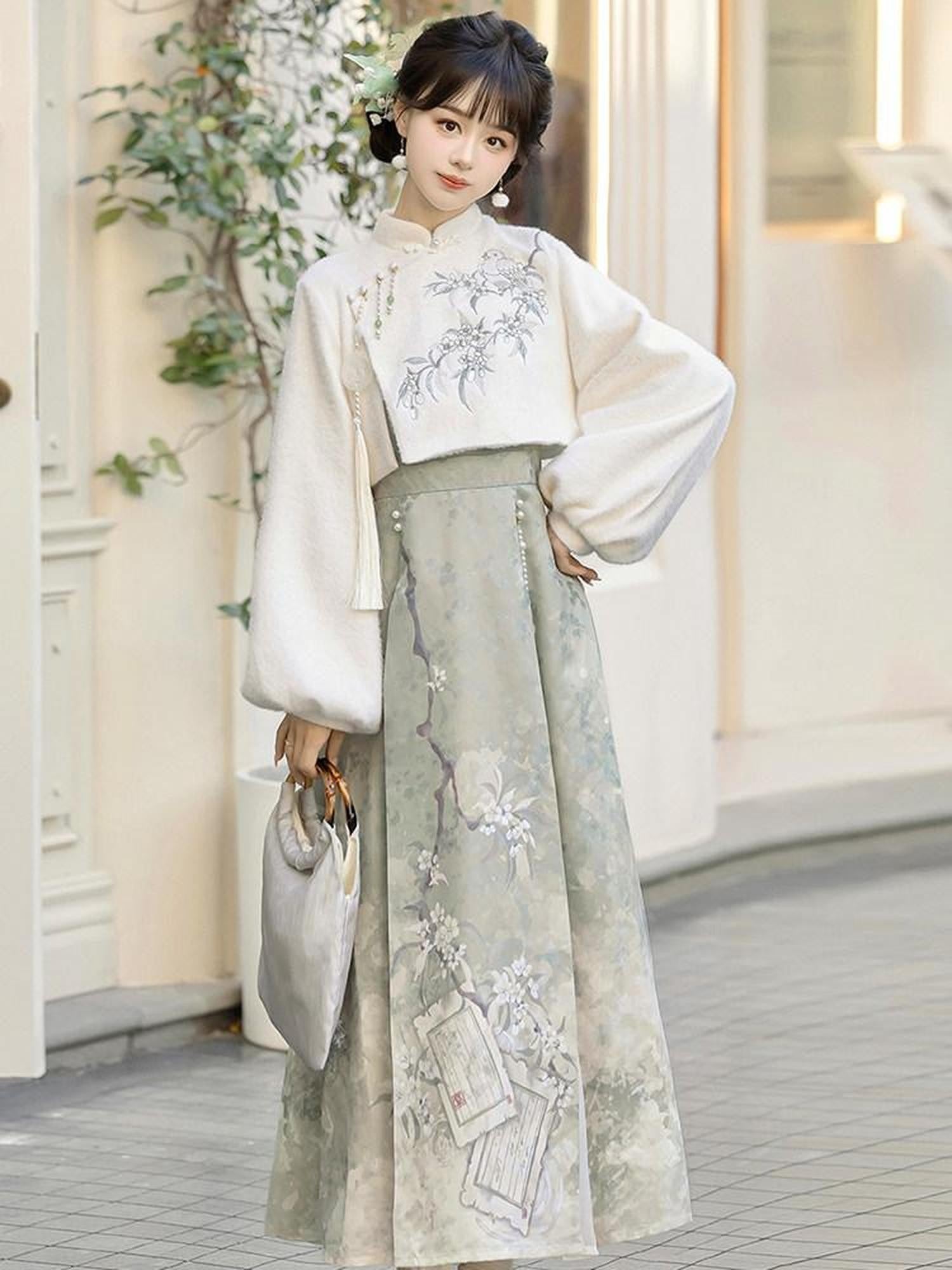 Sweet Promise Jacquard Hanfu Inspired Modified Ming Style Women's Polyester Op Sets