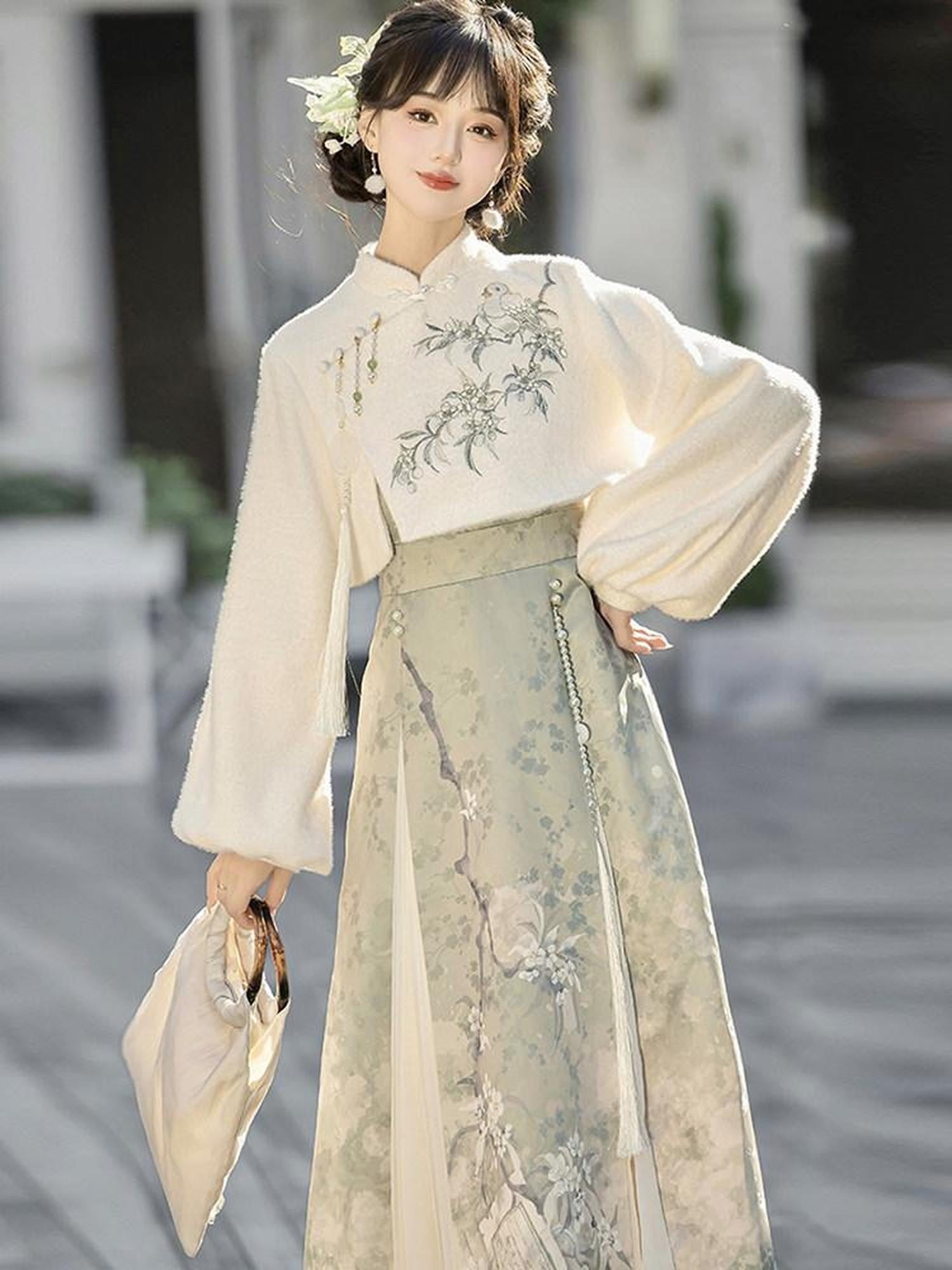 Sweet Promise Jacquard Hanfu Inspired Modified Ming Style Women's Polyester Op Sets