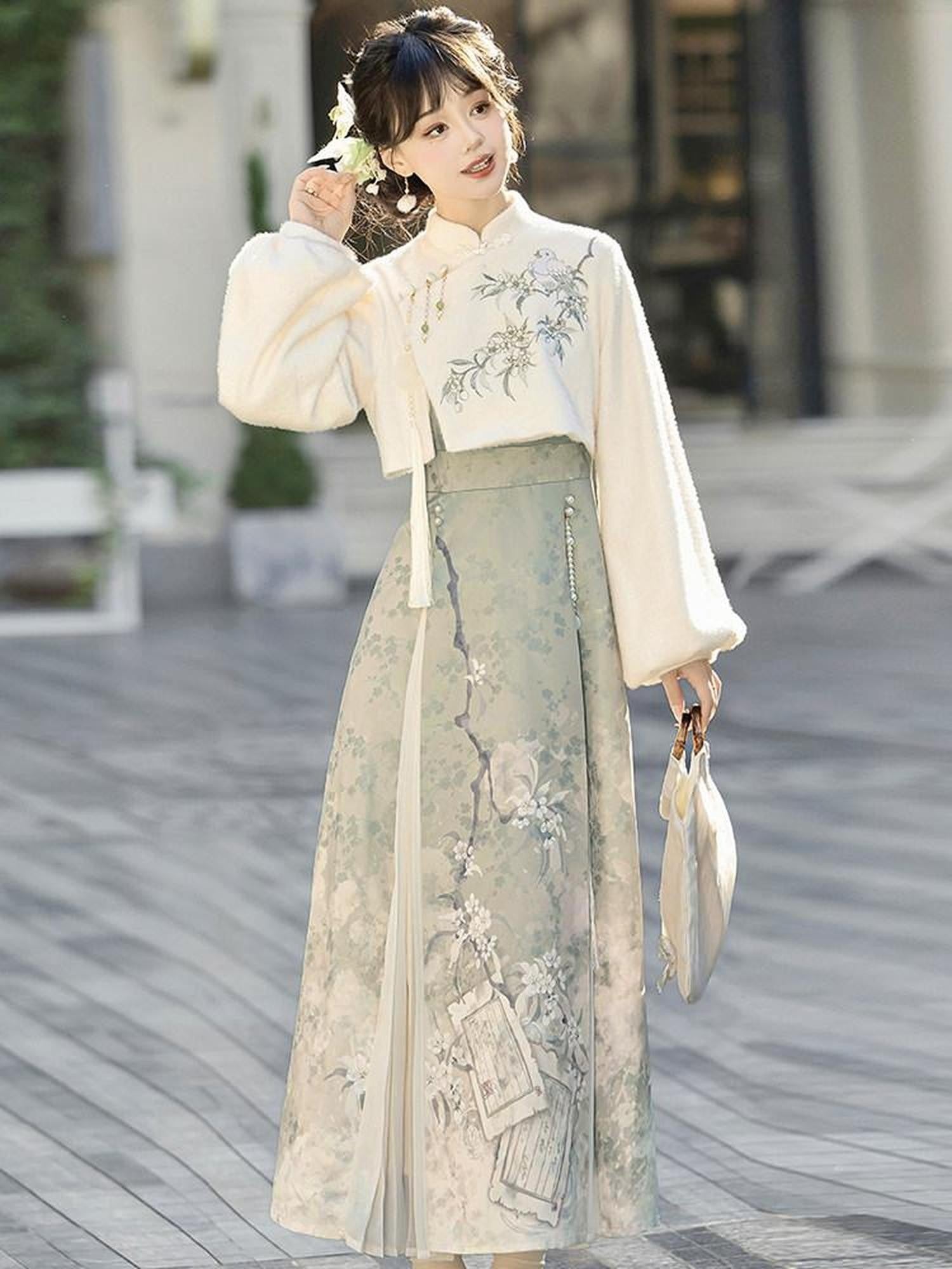 Sweet Promise Jacquard Hanfu Inspired Modified Ming Style Women's Polyester Op Sets