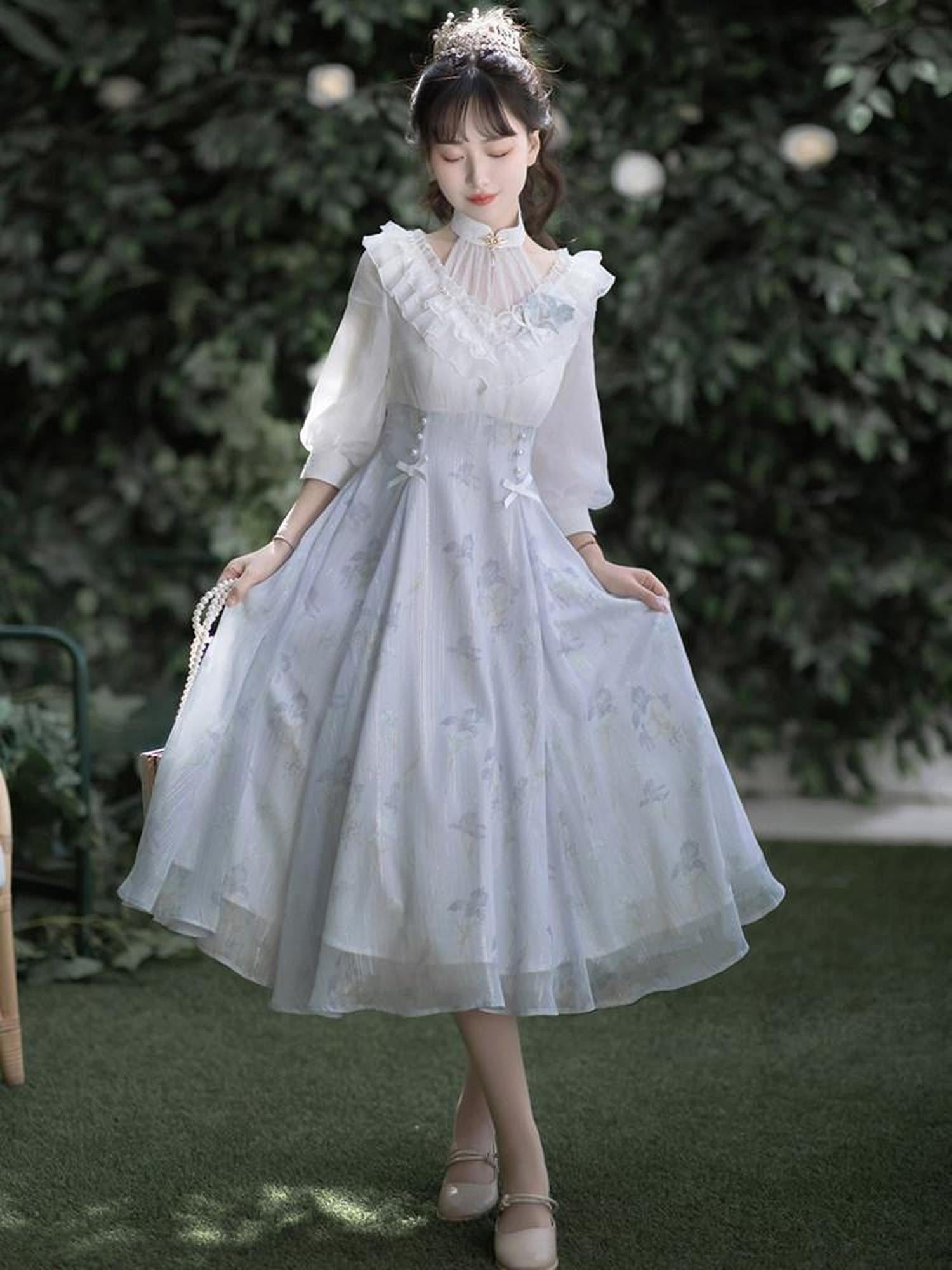 Sweet Promise Light Lolita Floral Tea Party Cottagecore Women's Short Sleeve Op