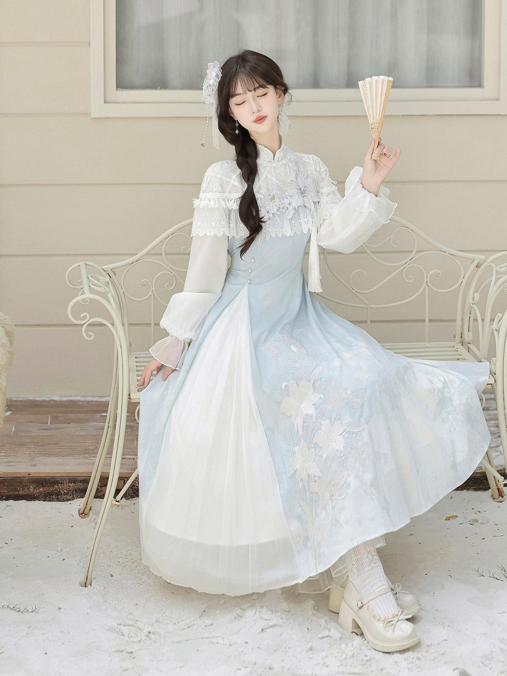 Sweet Promise Lily Dew Lolita A Line Stand Collar Fitted Women's Long Sleeve Op