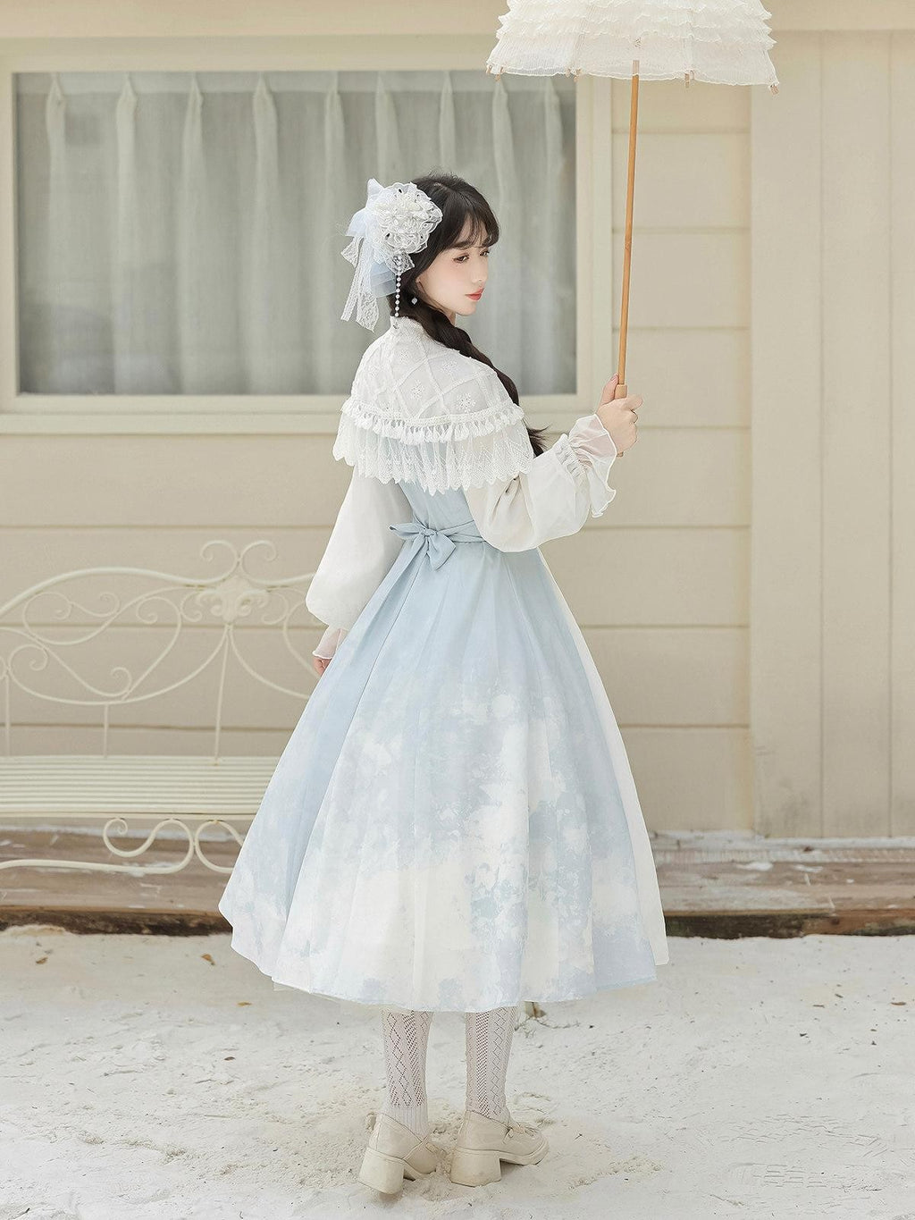 Sweet Promise Lily Dew Lolita A Line Stand Collar Fitted Women's Long Sleeve Op