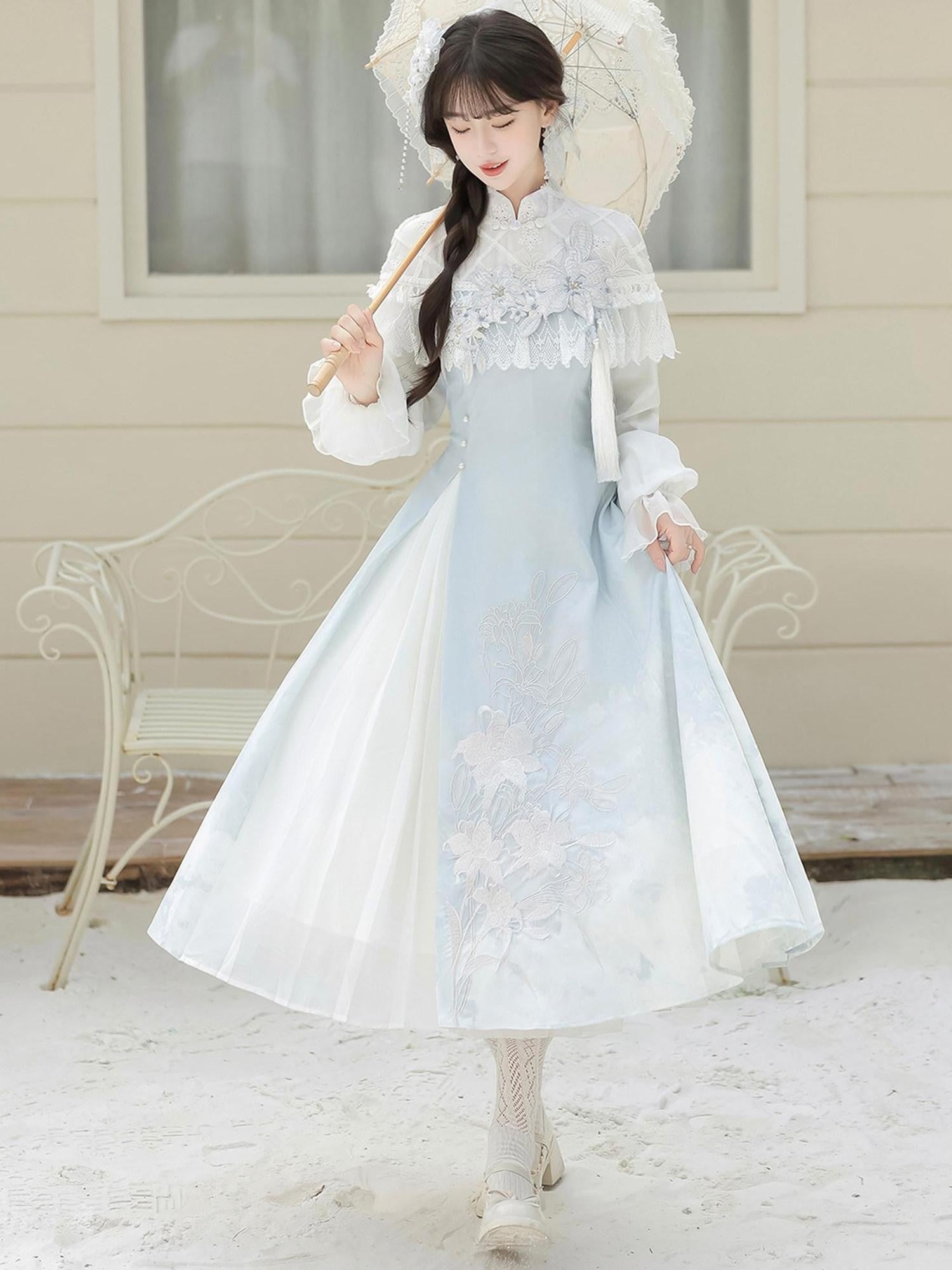 Sweet Promise Lily Dew Lolita A Line Stand Collar Fitted Women's Long Sleeve Op