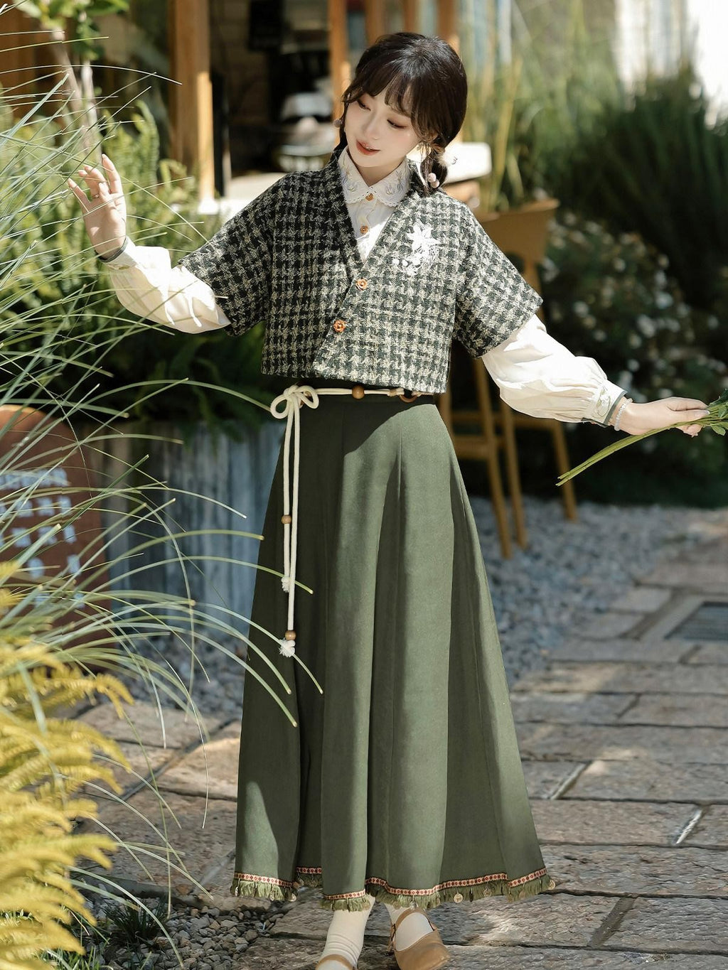 Sweet Promise Literary Retro Modified Hanfu Chinese Style Women's Polyester Skirt Sets