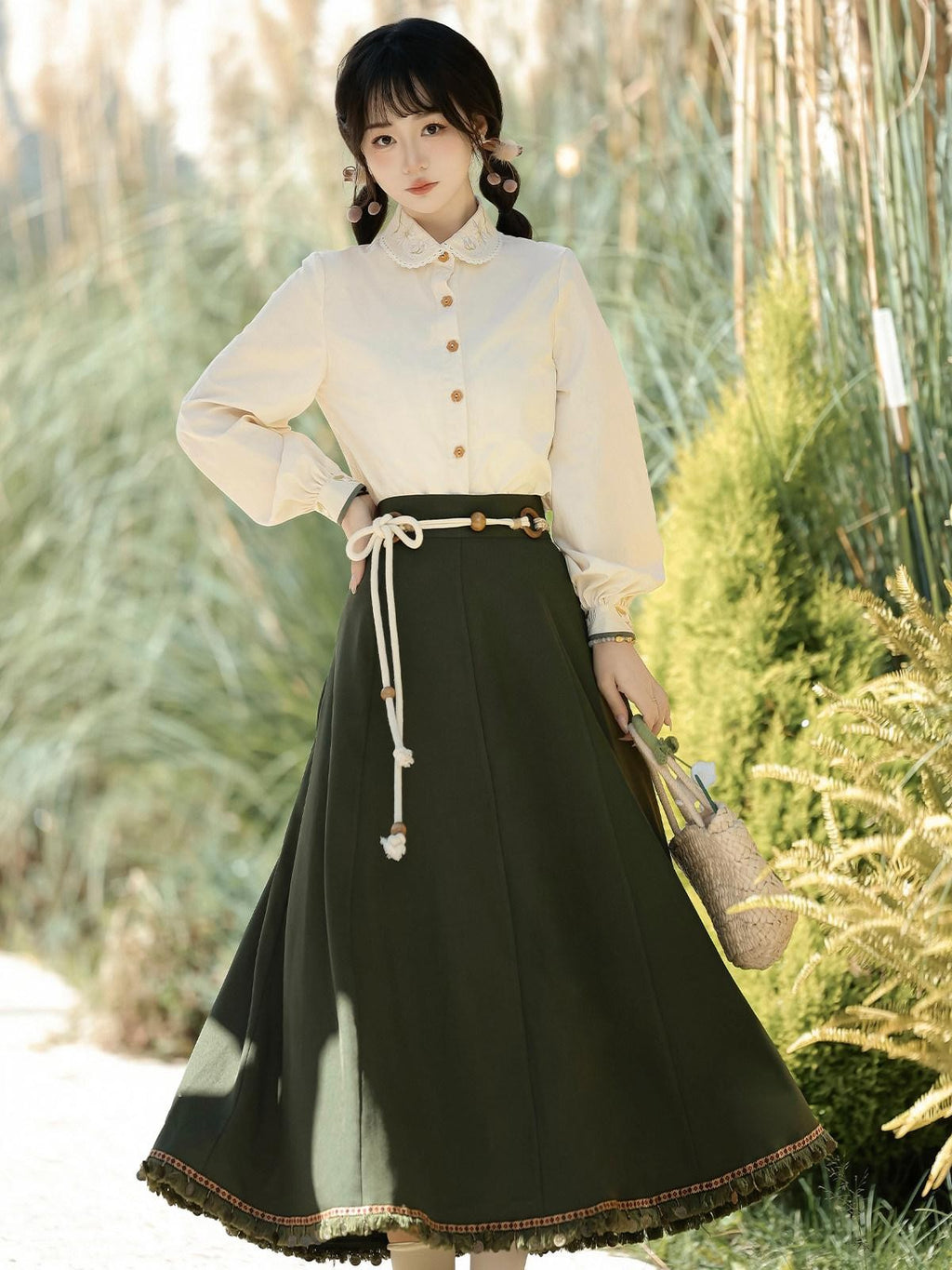 Sweet Promise Literary Retro Modified Hanfu Chinese Style Women's Polyester Skirt Sets