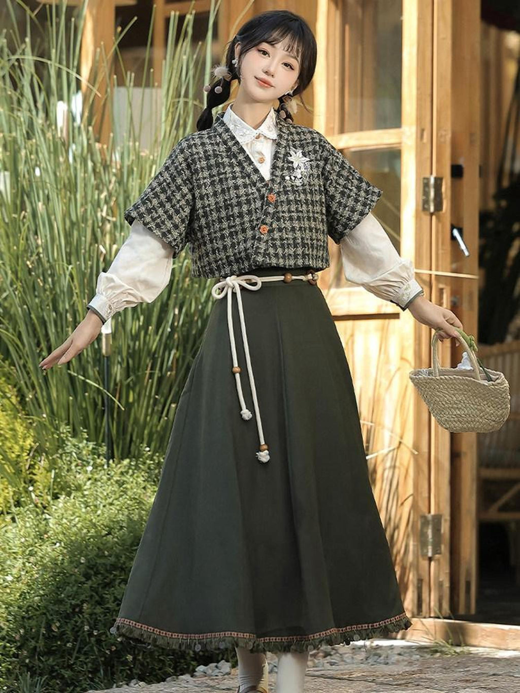 Sweet Promise Literary Retro Modified Hanfu Chinese Style Women's Polyester Skirt Sets