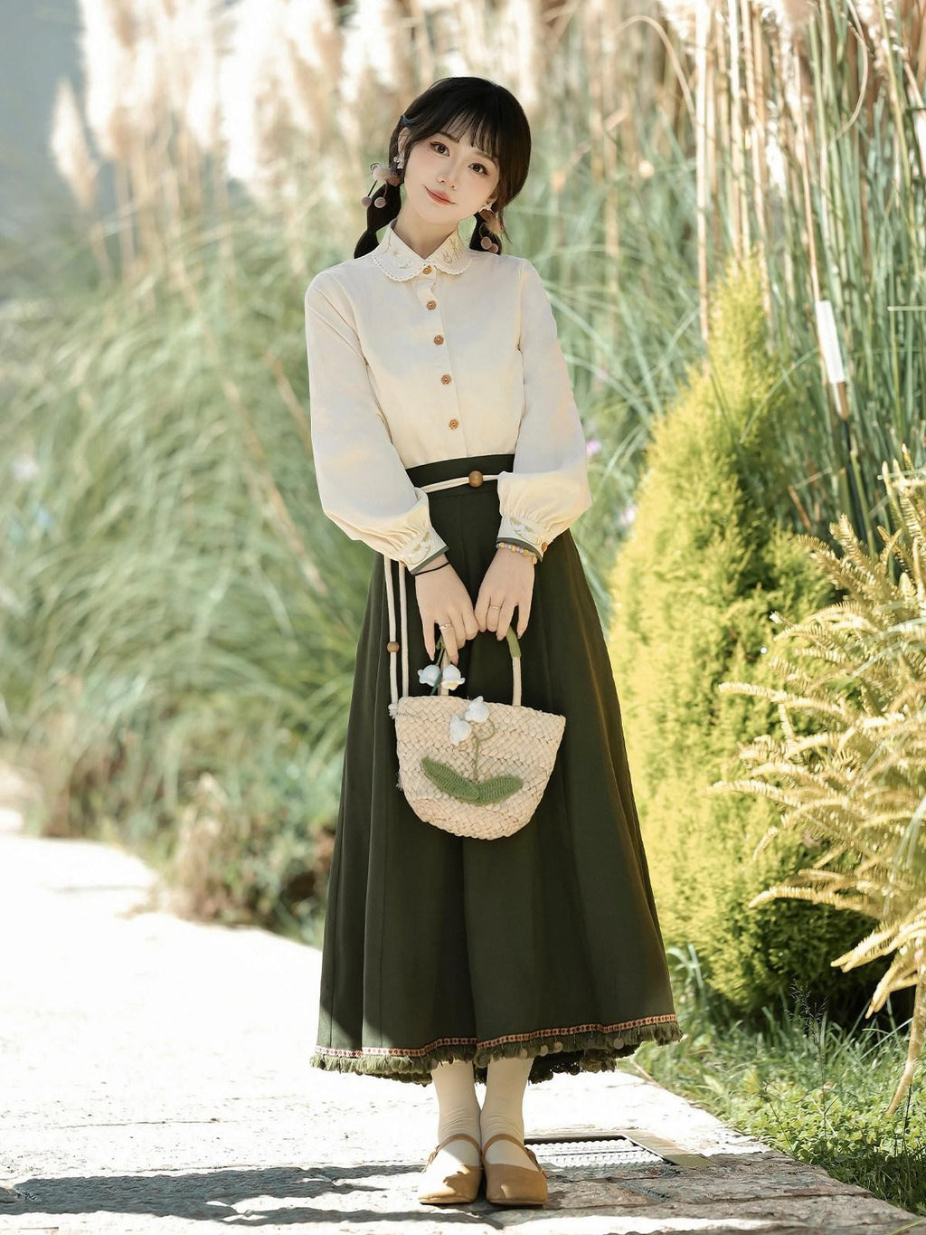 Sweet Promise Literary Retro Modified Hanfu Chinese Style Women's Polyester Skirt Sets