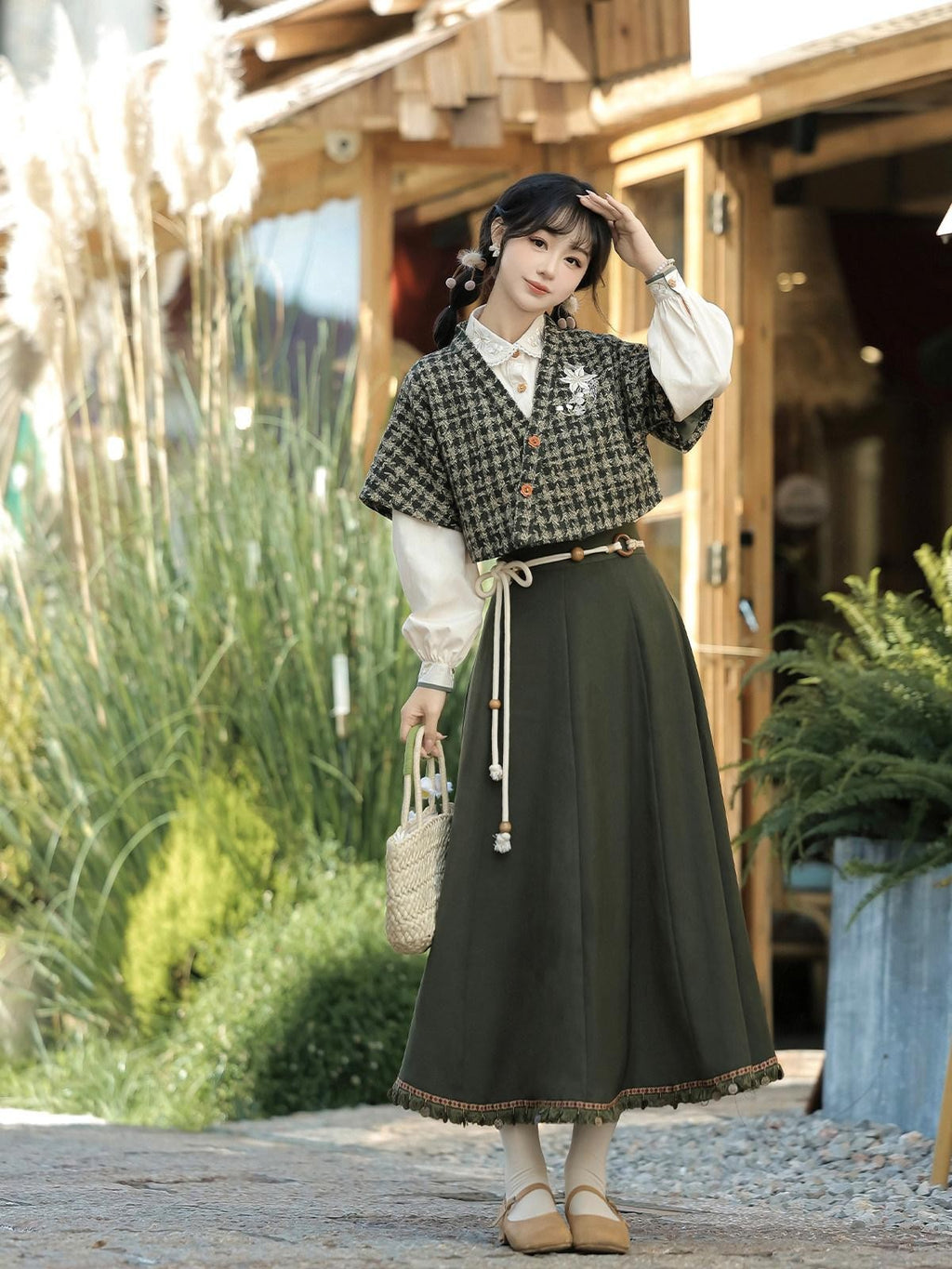 Sweet Promise Literary Retro Modified Hanfu Chinese Style Women's Polyester Skirt Sets