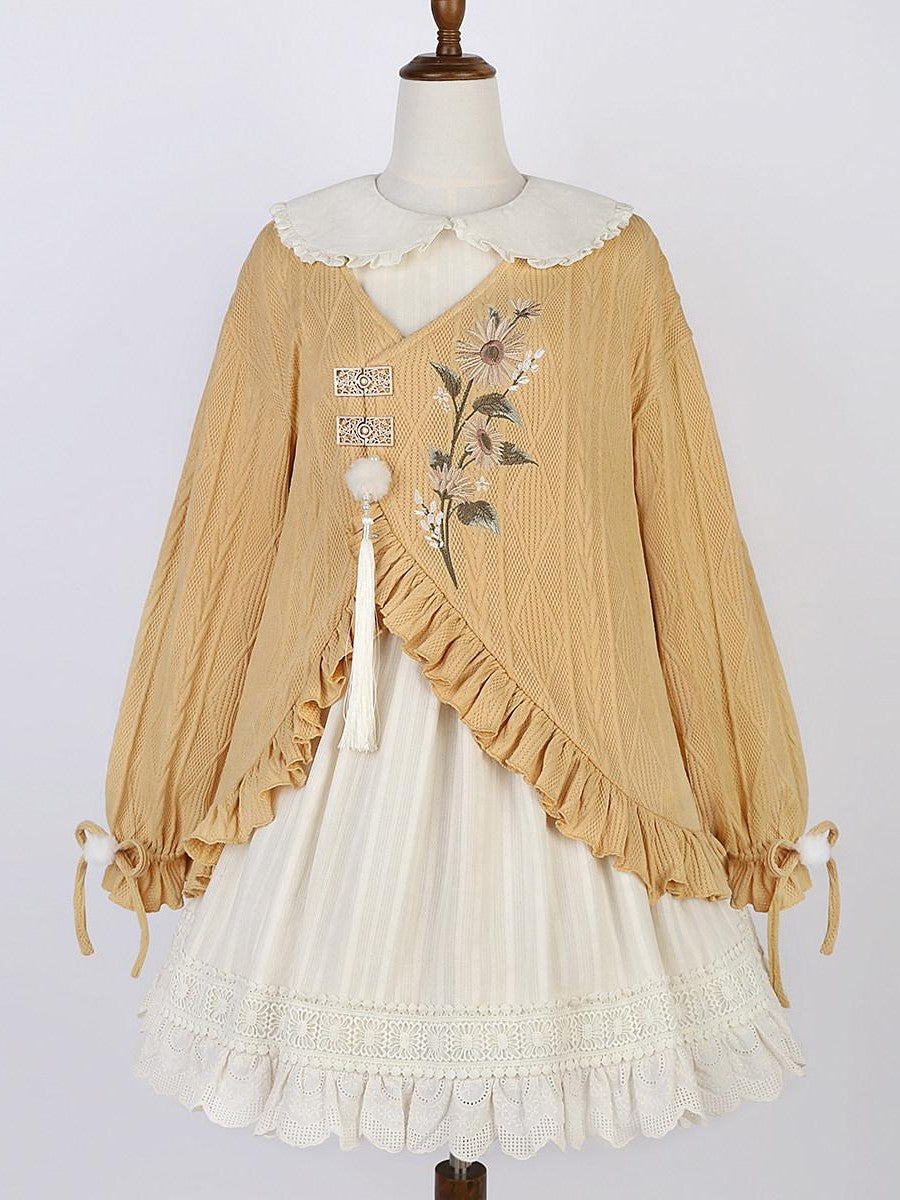 Sweet Promise Lolita Han Jacquard Doll Collar Lace Up Women's Polyester A Line Long Sleeve Op