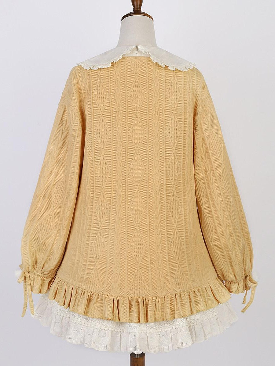 Sweet Promise Lolita Han Jacquard Doll Collar Lace Up Women's Polyester A Line Long Sleeve Op