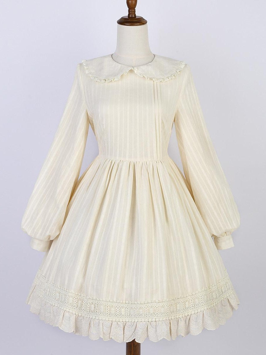 Sweet Promise Lolita Han Jacquard Doll Collar Lace Up Women's Polyester A Line Long Sleeve Op