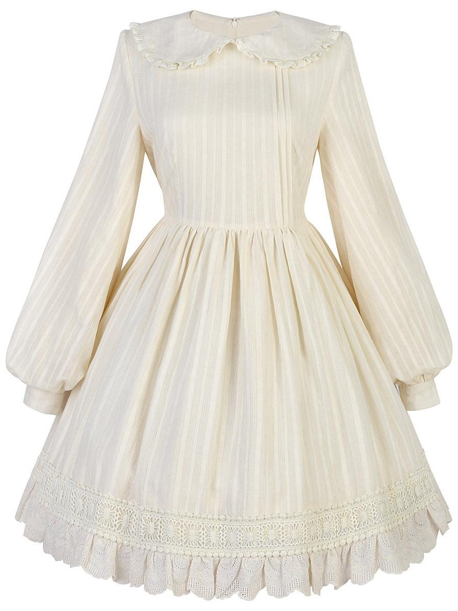 Sweet Promise Lolita Han Jacquard Doll Collar Lace Up Women's Polyester A Line Long Sleeve Op