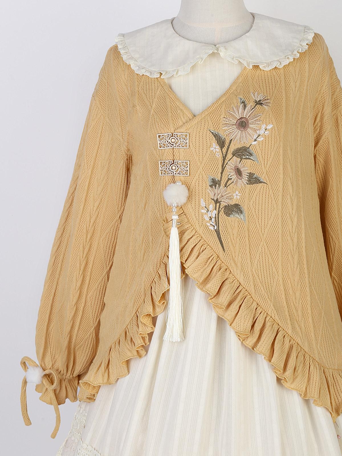 Sweet Promise Lolita Han Jacquard Doll Collar Lace Up Women's Polyester A Line Long Sleeve Op