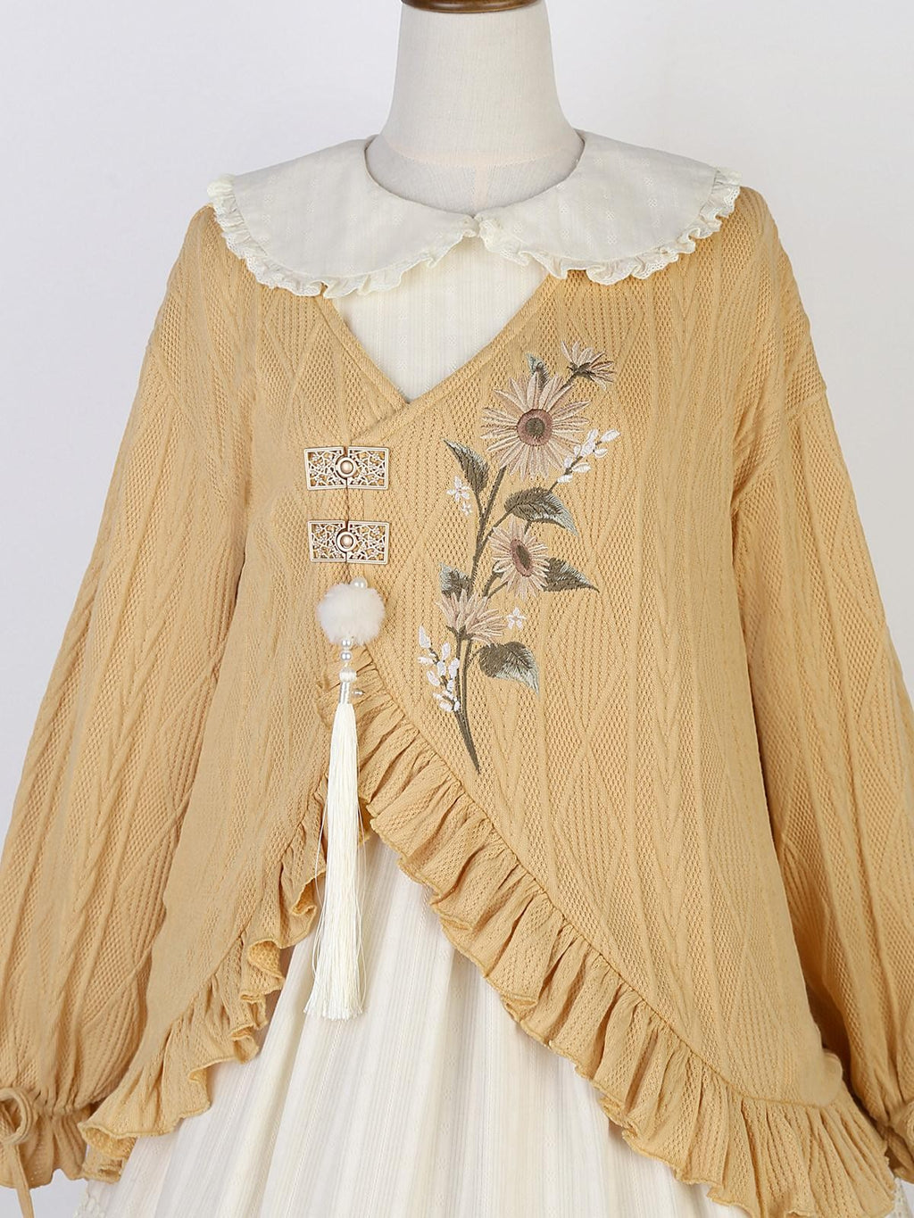 Sweet Promise Lolita Han Jacquard Doll Collar Lace Up Women's Polyester A Line Long Sleeve Op