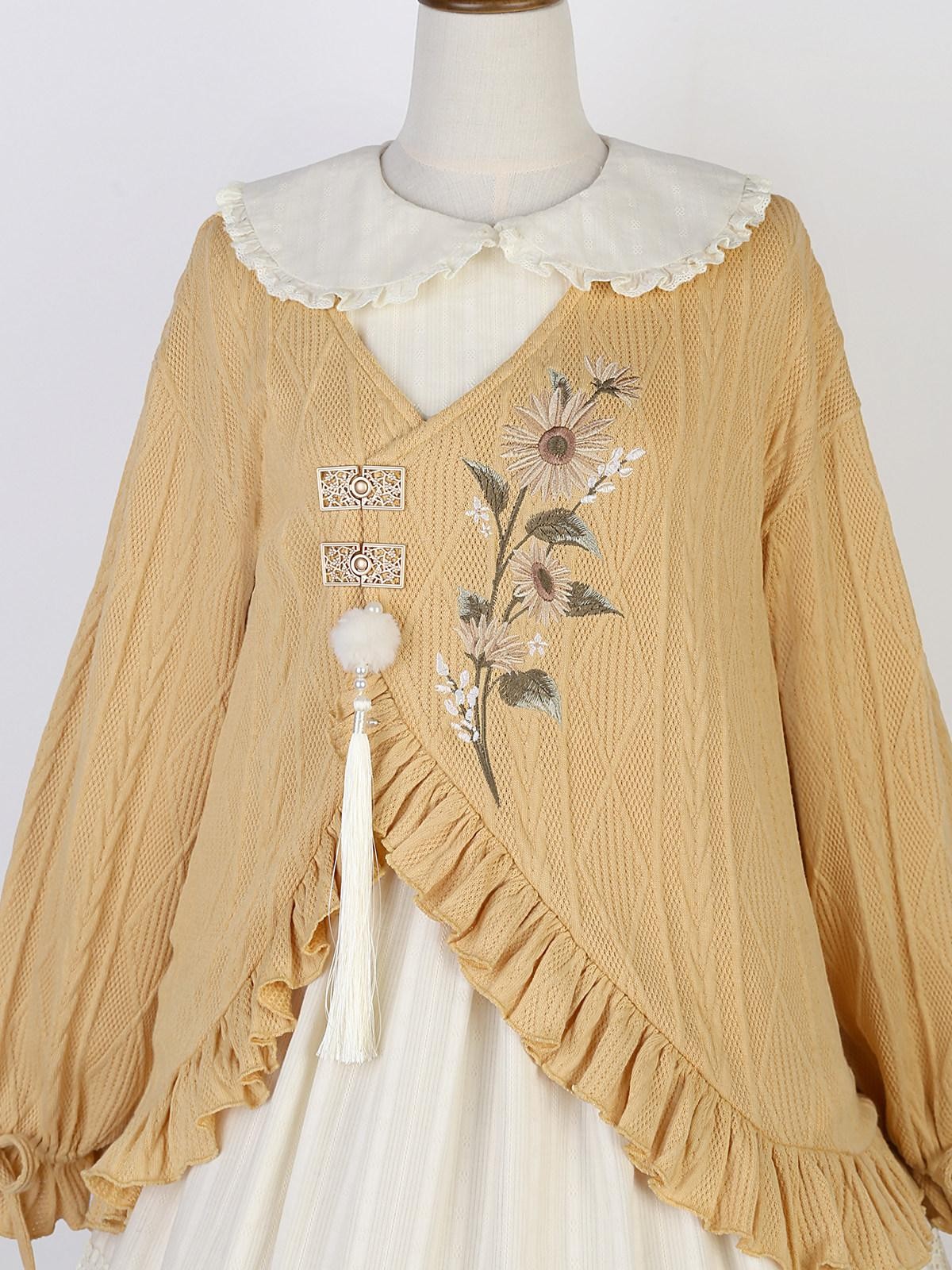 Sweet Promise Lolita Han Jacquard Doll Collar Lace Up Women's Polyester A Line Long Sleeve Op