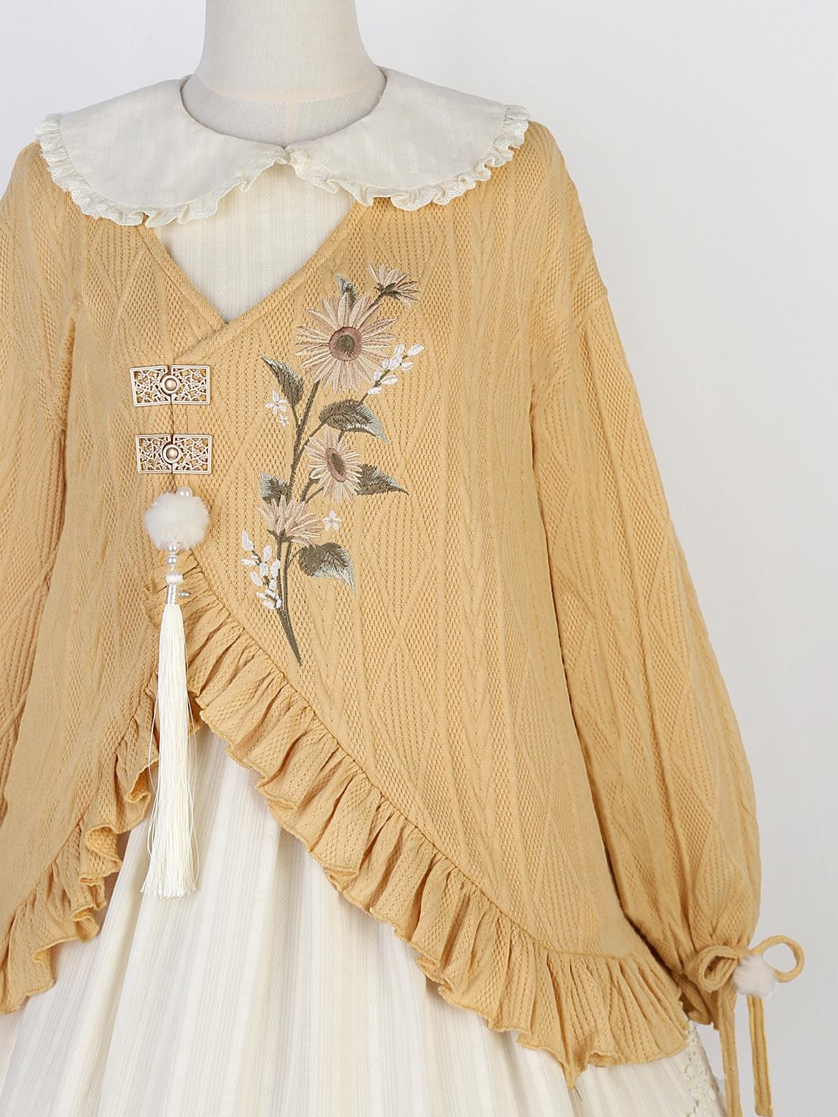 Sweet Promise Lolita Han Jacquard Doll Collar Lace Up Women's Polyester A Line Long Sleeve Op
