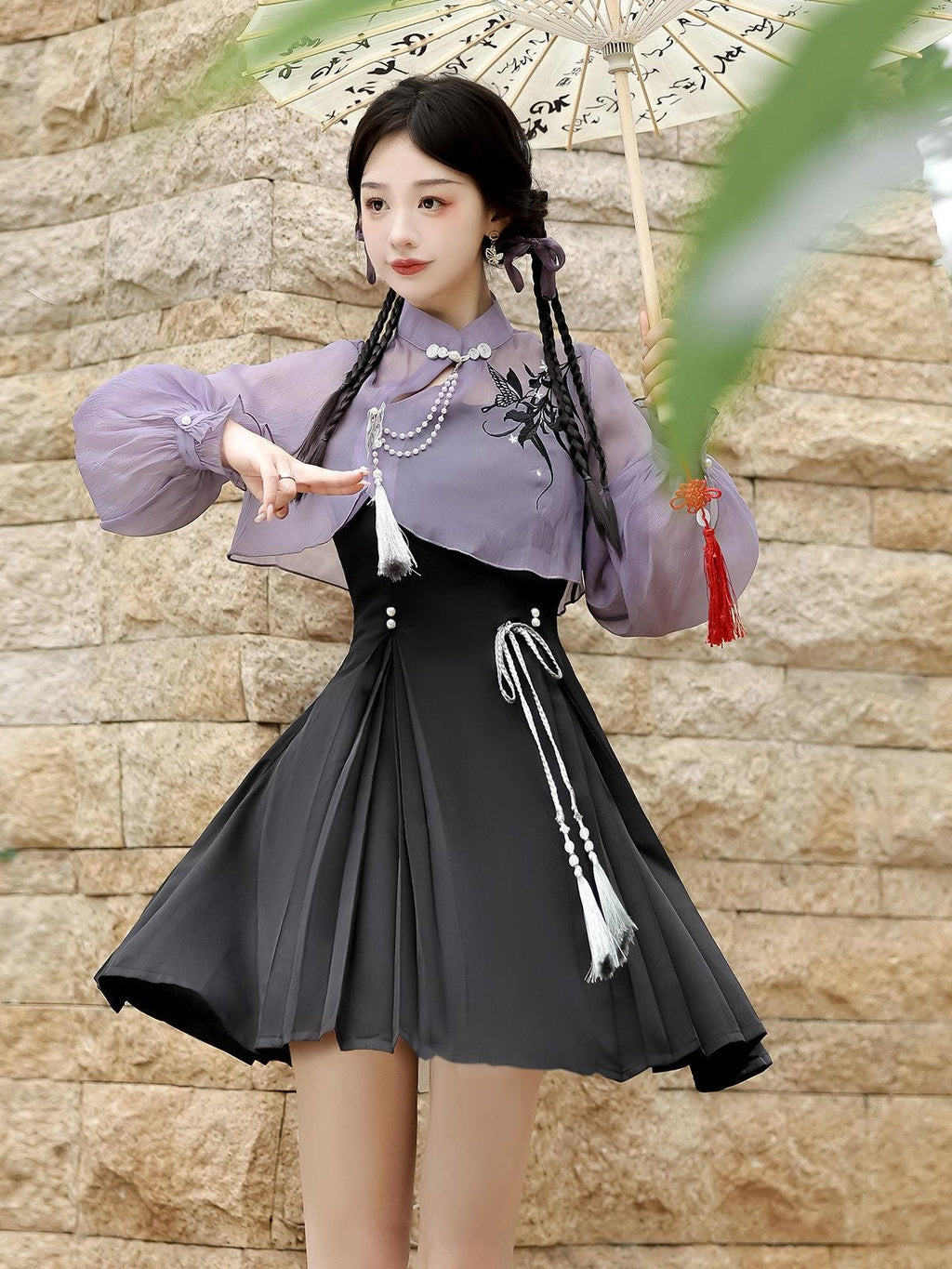Sweet Promise Lolita Han Qipao Collar Two Piece A Line Women's Polyester Jsk / Jumper Skirts