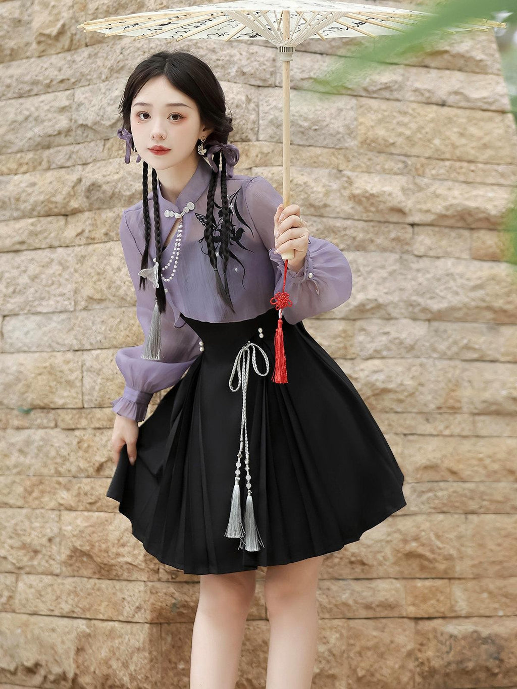 Sweet Promise Lolita Han Qipao Collar Two Piece A Line Women's Polyester Jsk / Jumper Skirts
