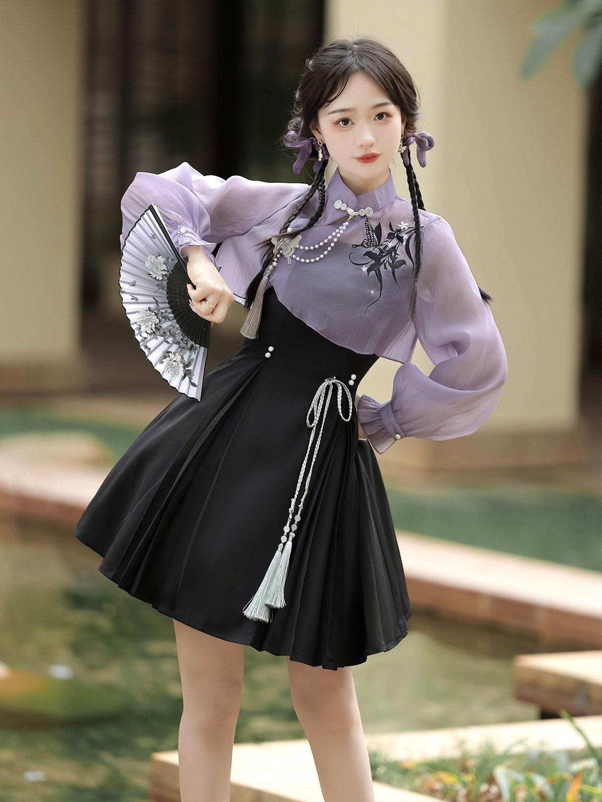 Sweet Promise Lolita Han Qipao Collar Two Piece A Line Women's Polyester Jsk / Jumper Skirts