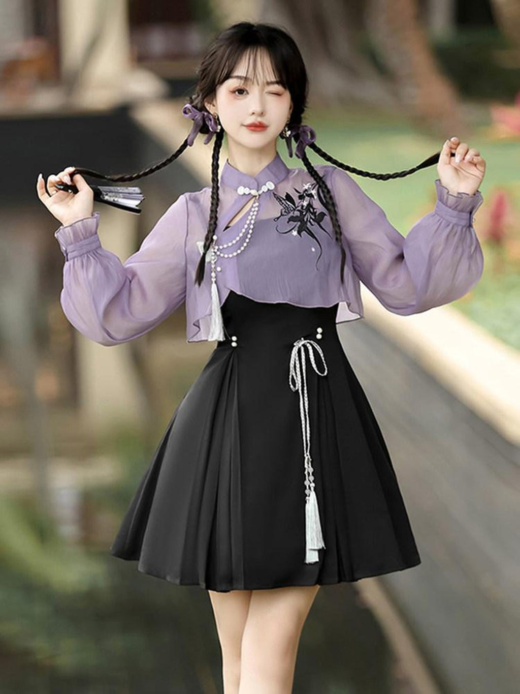 Sweet Promise Lolita Han Qipao Collar Two Piece A Line Women's Polyester Jsk / Jumper Skirts