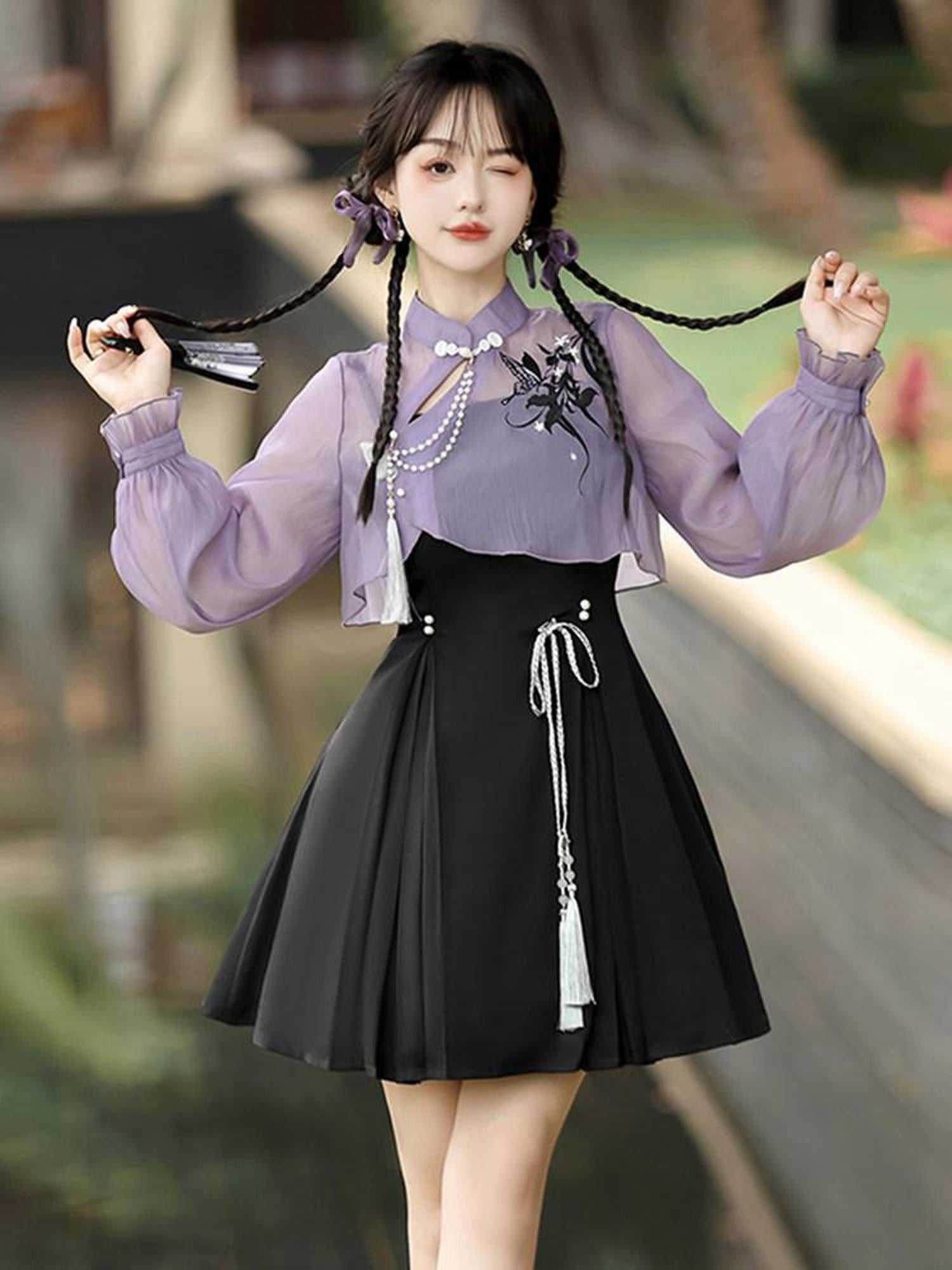 Sweet Promise Lolita Han Qipao Collar Two Piece A Line Women's Polyester Jsk / Jumper Skirts
