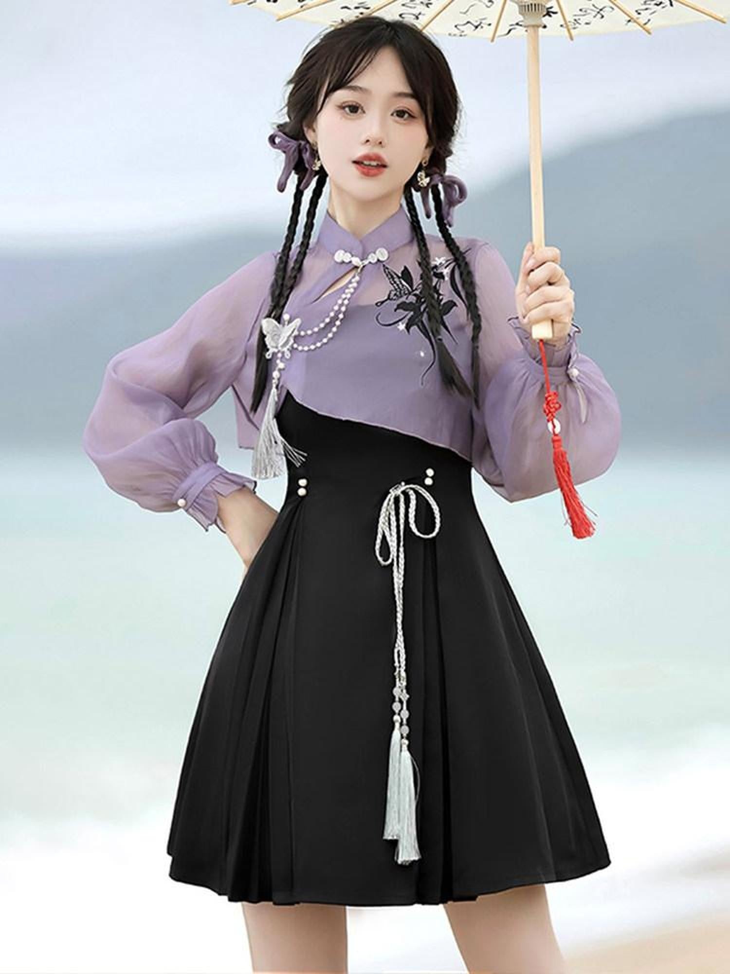 Sweet Promise Lolita Han Qipao Collar Two Piece A Line Women's Polyester Jsk / Jumper Skirts