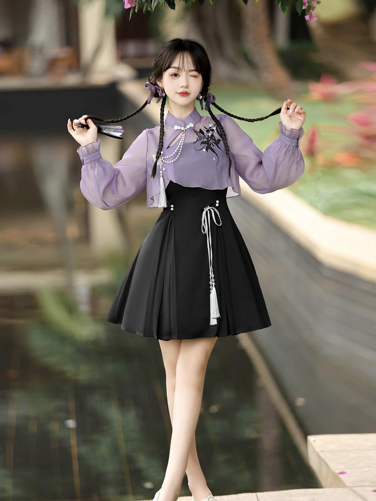 Sweet Promise Lolita Han Qipao Collar Two Piece A Line Women's Polyester Jsk / Jumper Skirts