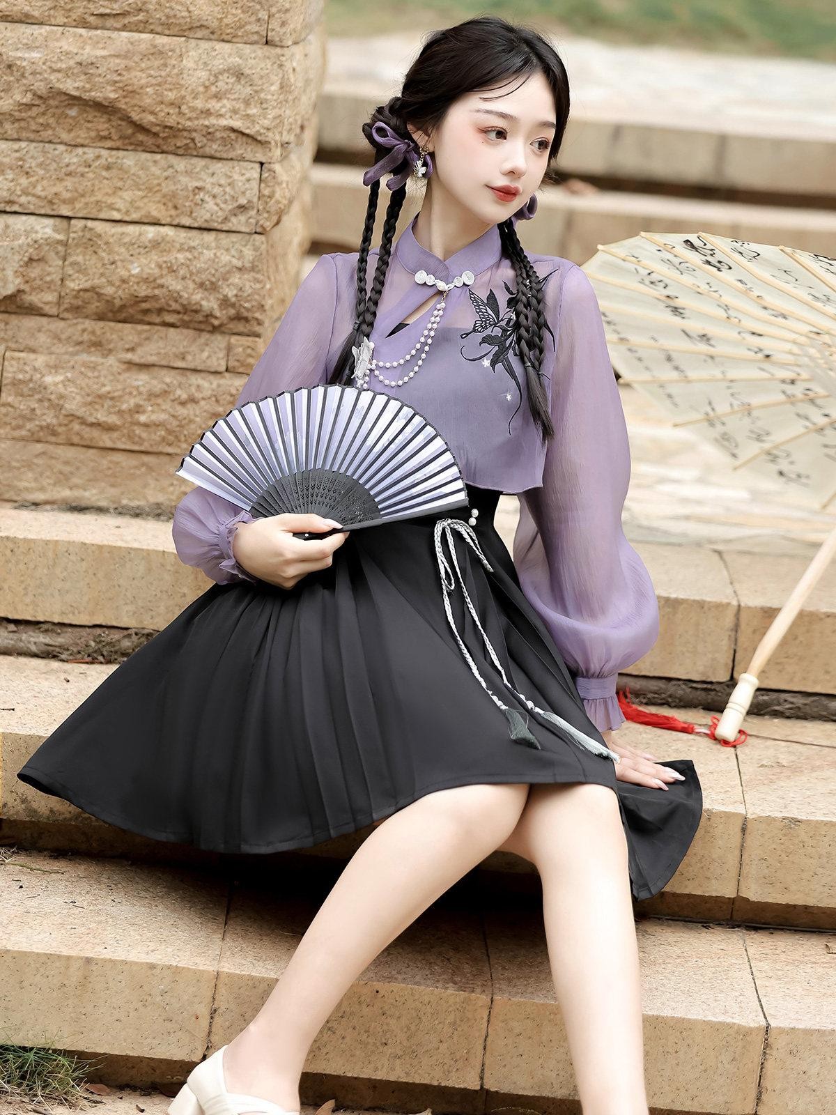 Sweet Promise Lolita Han Qipao Collar Two Piece A Line Women's Polyester Jsk / Jumper Skirts