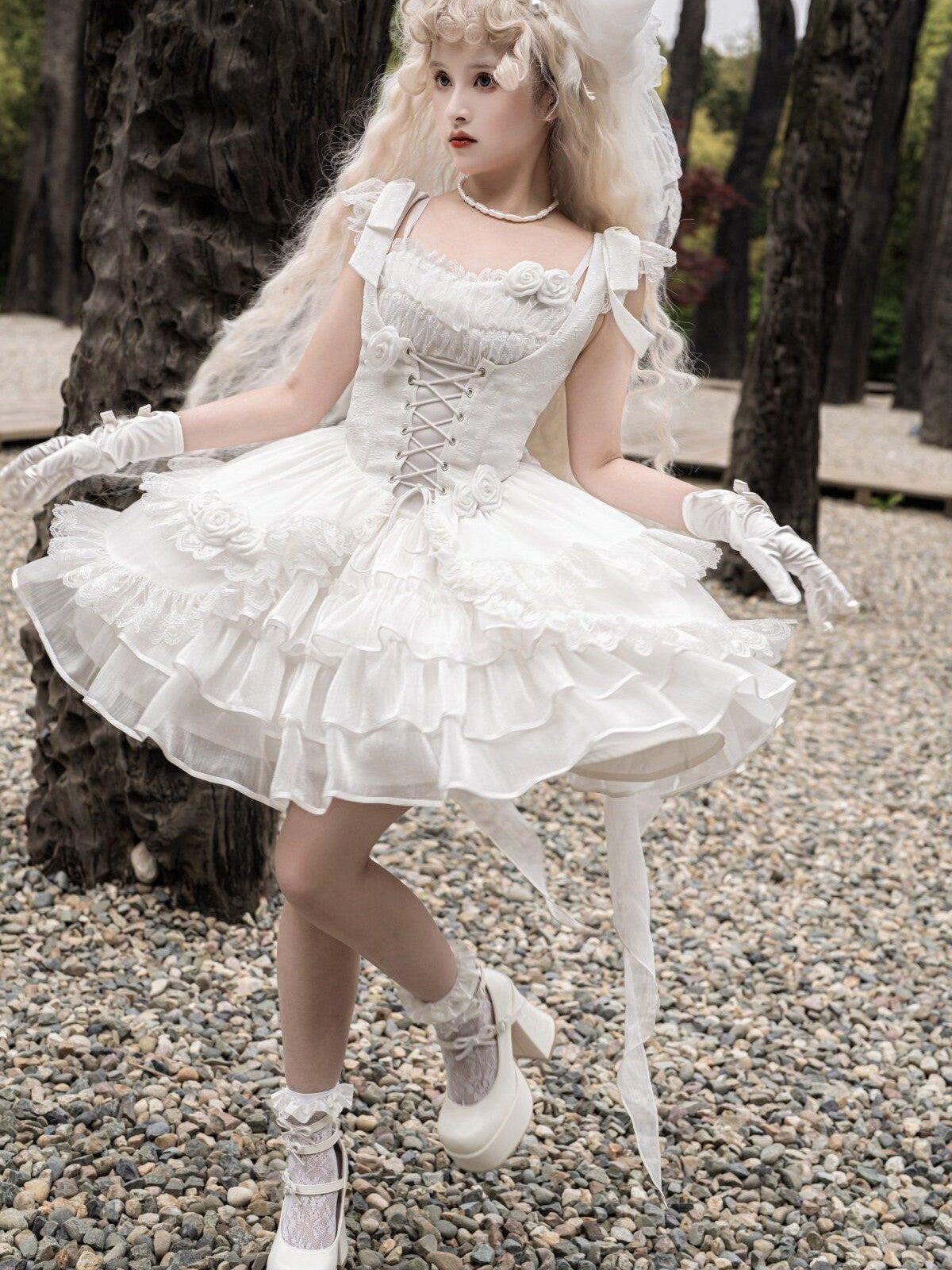 Sweet Promise Lolita Patchwork High Waist Strap Aline Women's Polyester Jsk / Jumper Skirts