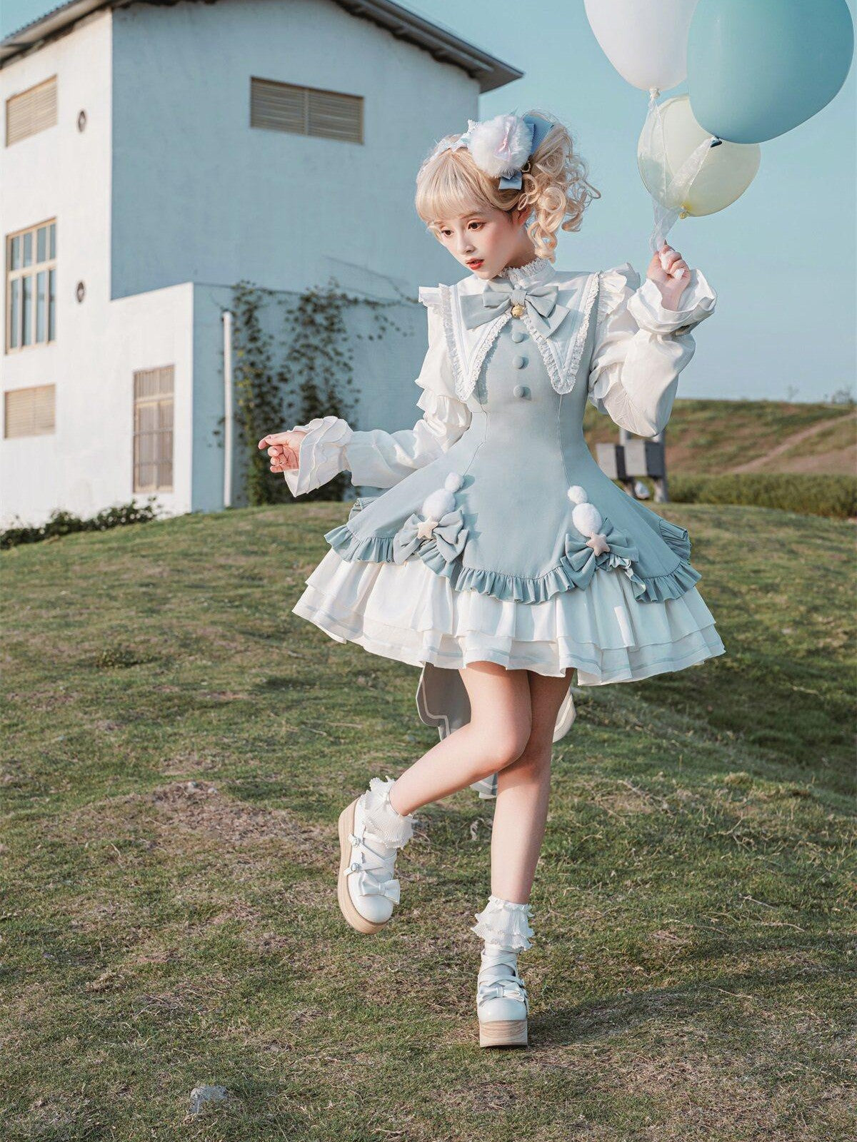 Sweet Promise Lolita Princess Back Bow Detachable Two Way Sleeves Women's Long Sleeve Op