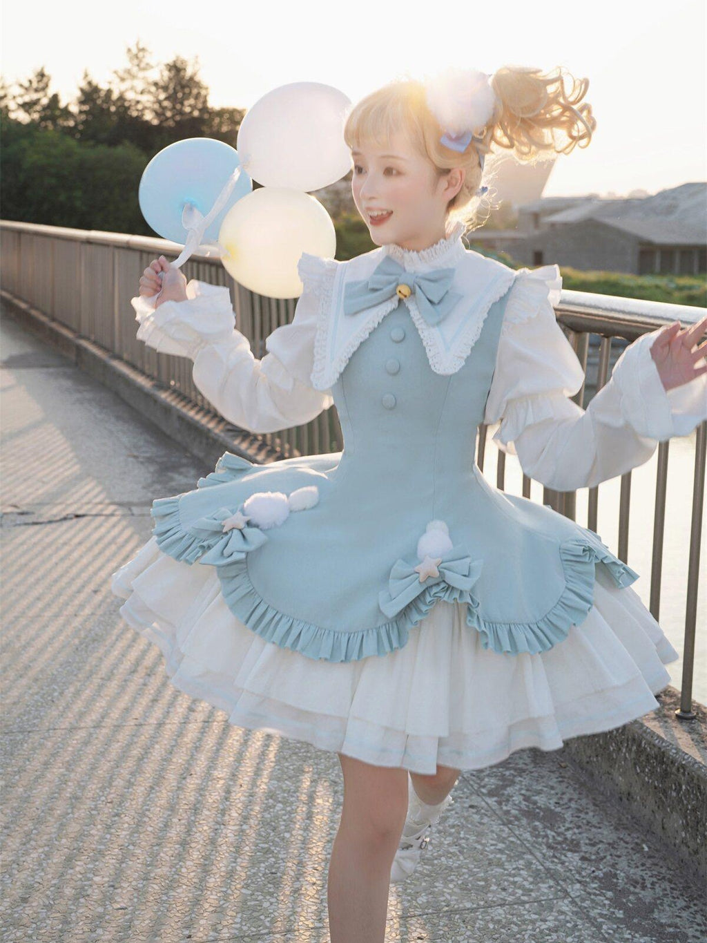 Sweet Promise Lolita Princess Back Bow Detachable Two Way Sleeves Women's Long Sleeve Op