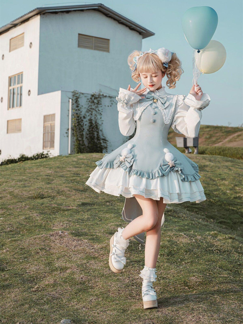 Sweet Promise Lolita Princess Back Bow Detachable Two Way Sleeves Women's Long Sleeve Op