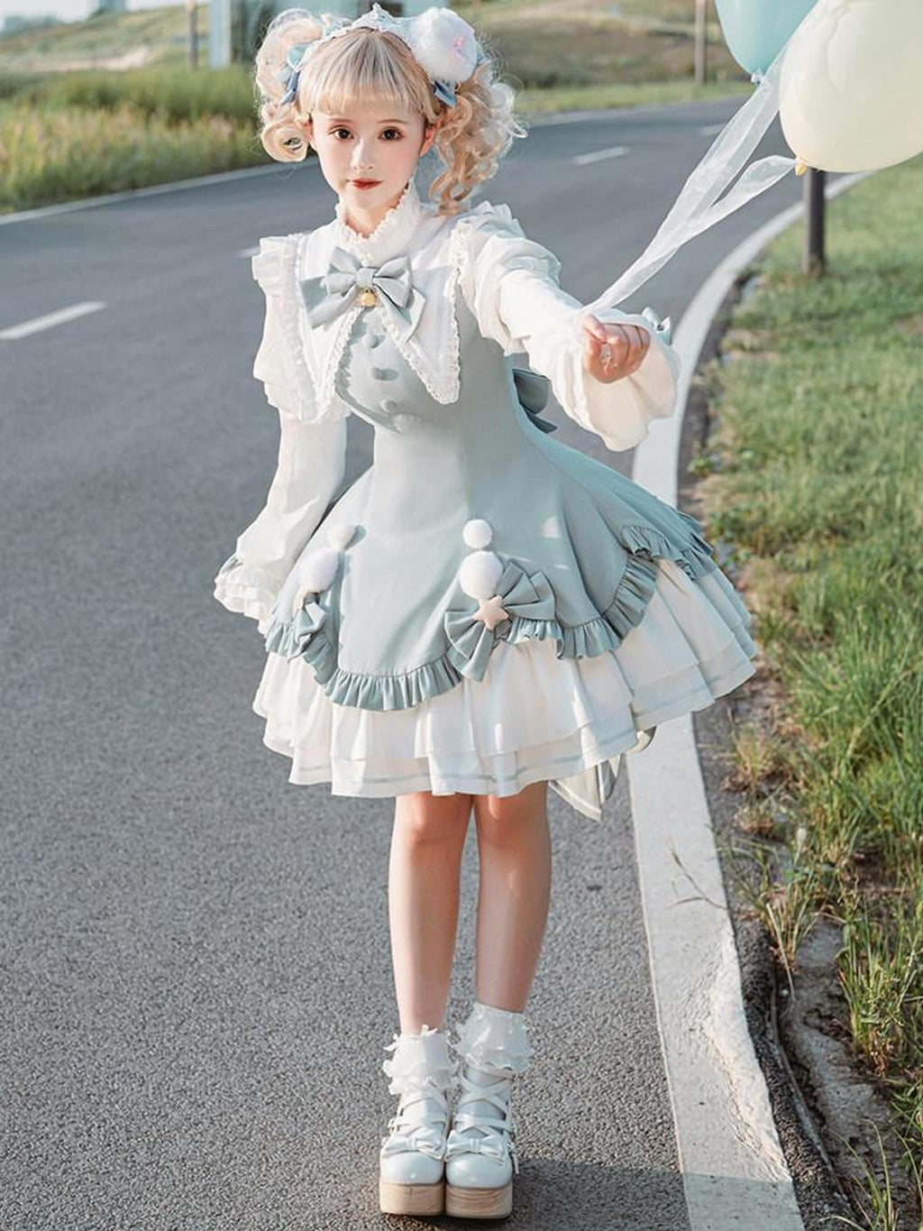 Sweet Promise Lolita Princess Back Bow Detachable Two Way Sleeves Women's Long Sleeve Op