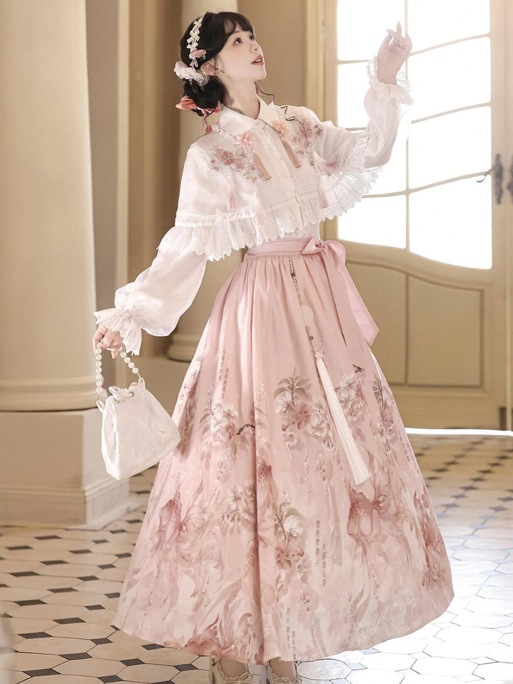 Sweet Promise Lolita Princess High Waist Shirt Collar Umbrella Three Piece Women's Skirt Sets