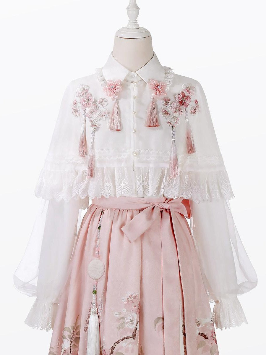 Sweet Promise Lolita Princess High Waist Shirt Collar Umbrella Three Piece Women's Skirt Sets