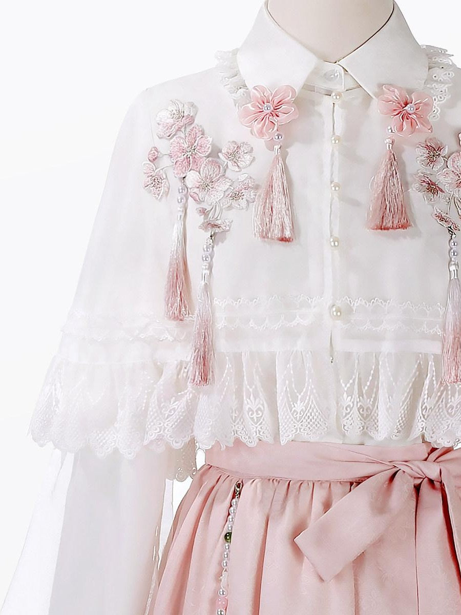 Sweet Promise Lolita Princess High Waist Shirt Collar Umbrella Three Piece Women's Skirt Sets