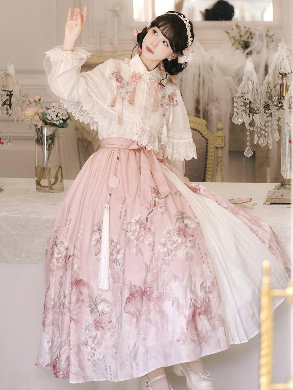 Sweet Promise Lolita Princess High Waist Shirt Collar Umbrella Three Piece Women's Skirt Sets