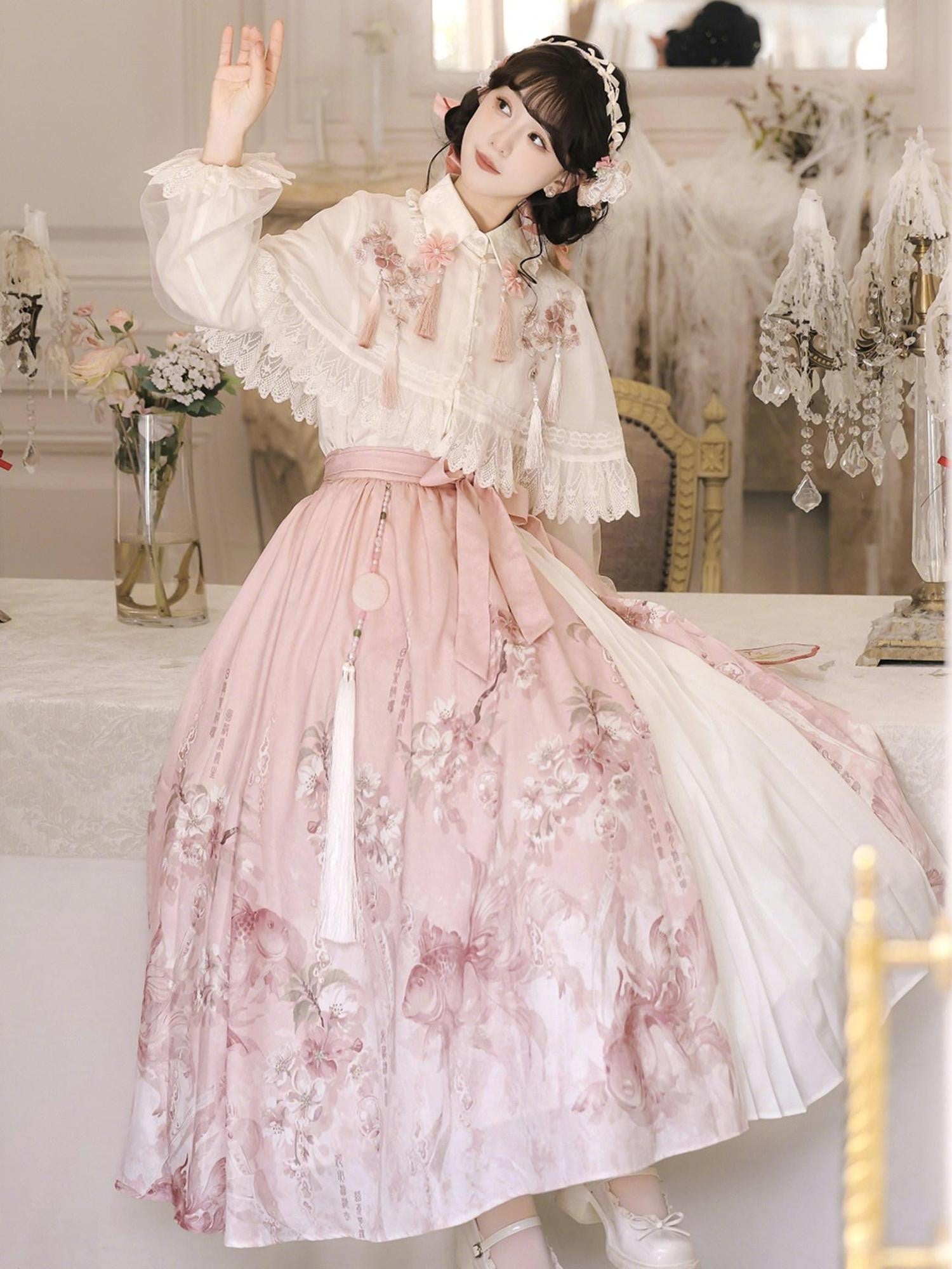 Sweet Promise Lolita Princess High Waist Shirt Collar Umbrella Three Piece Women's Skirt Sets