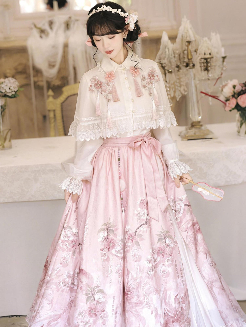 Sweet Promise Lolita Princess High Waist Shirt Collar Umbrella Three Piece Women's Skirt Sets
