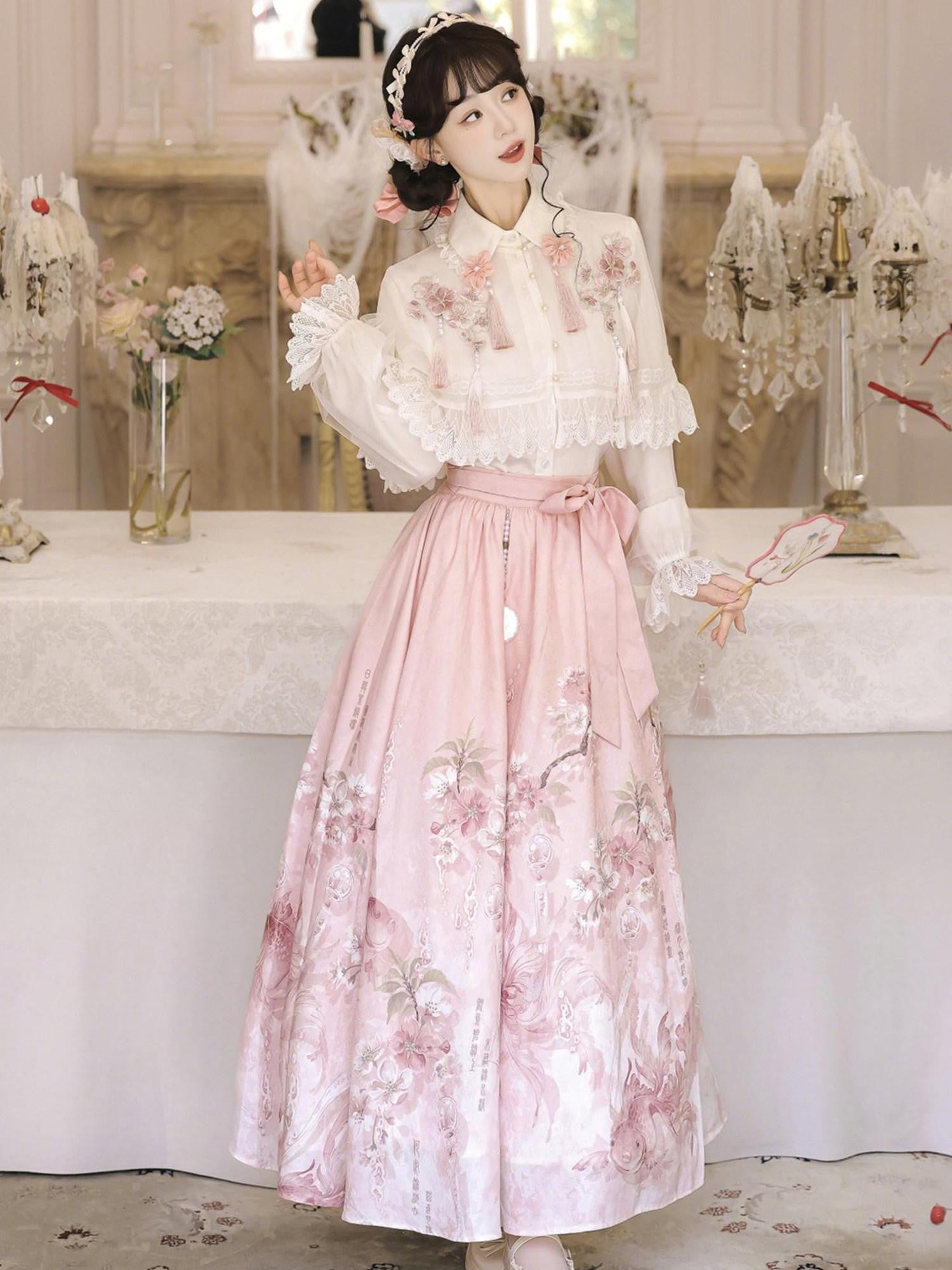 Sweet Promise Lolita Princess High Waist Shirt Collar Umbrella Three Piece Women's Skirt Sets