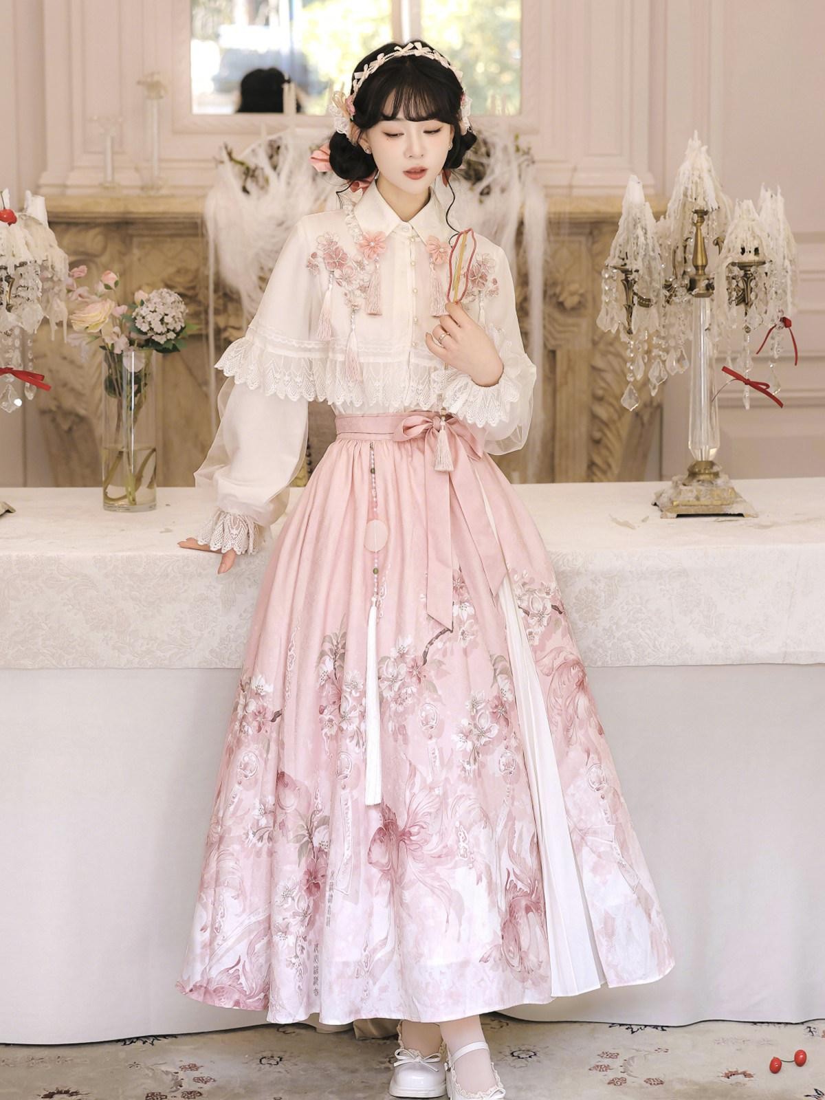 Sweet Promise Lolita Princess High Waist Shirt Collar Umbrella Three Piece Women's Skirt Sets