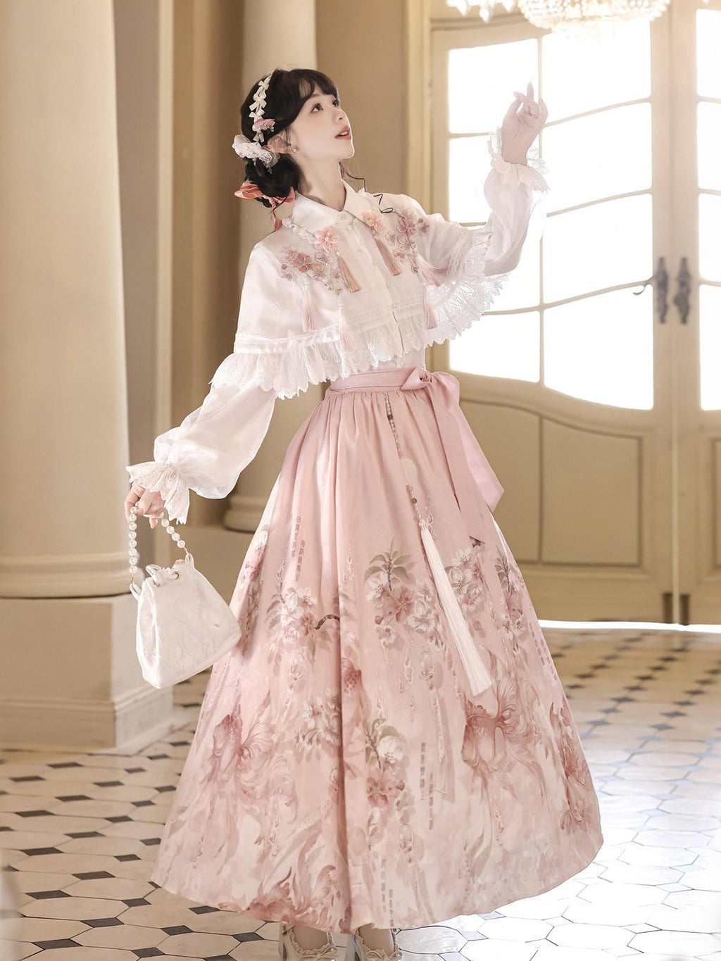 Sweet Promise Lolita Princess High Waist Shirt Collar Umbrella Three Piece Women's Skirt Sets