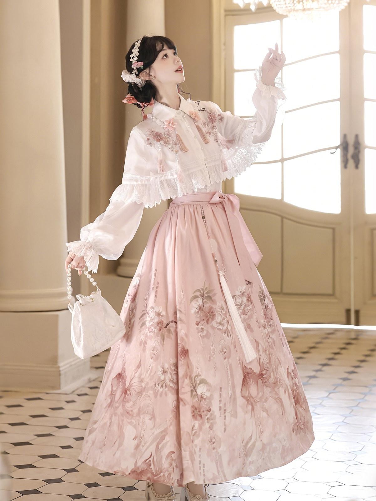 Sweet Promise Lolita Princess High Waist Shirt Collar Umbrella Three Piece Women's Skirt Sets
