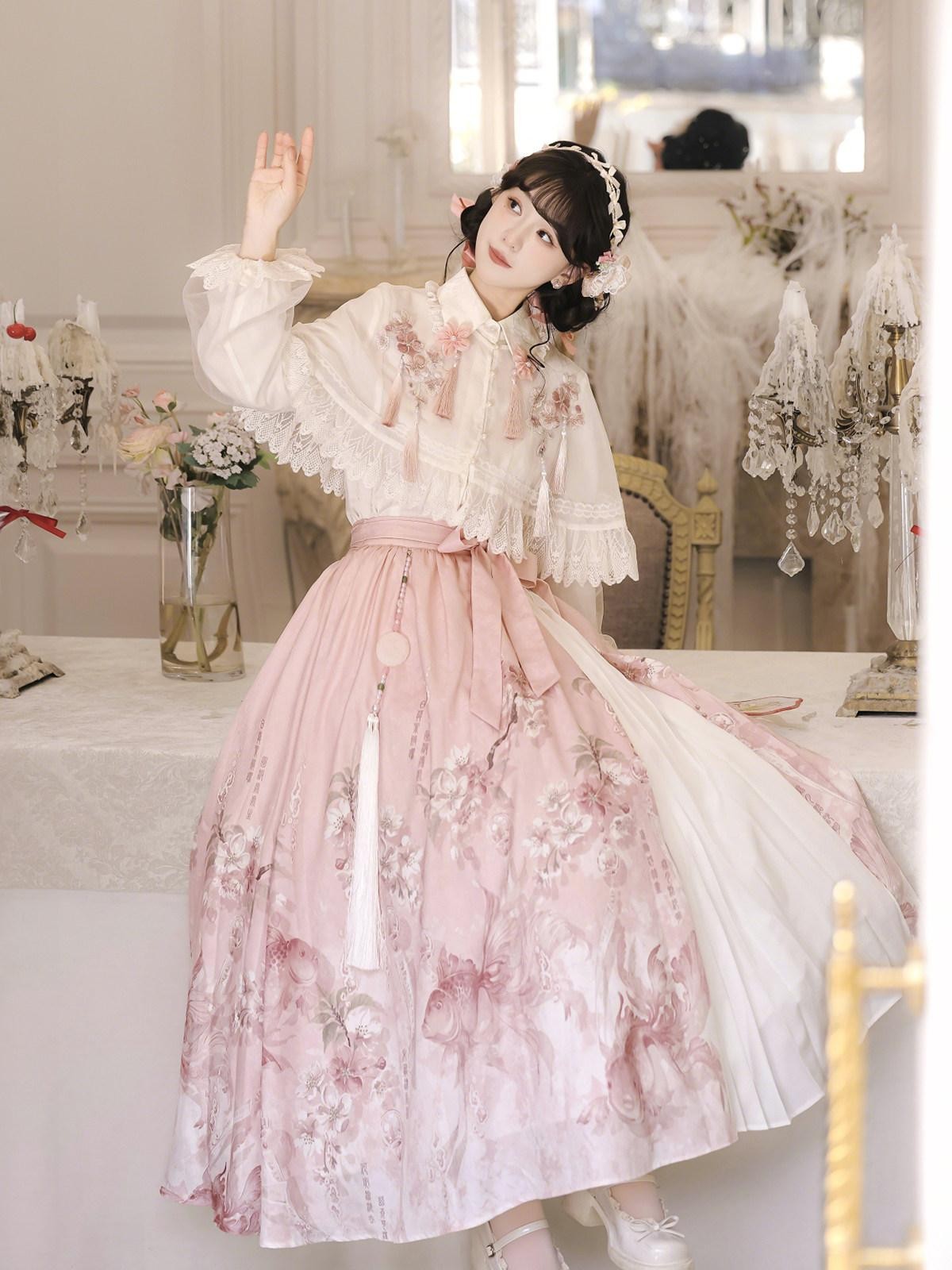 Sweet Promise Lolita Princess High Waist Shirt Collar Umbrella Three Piece Women's Skirt Sets