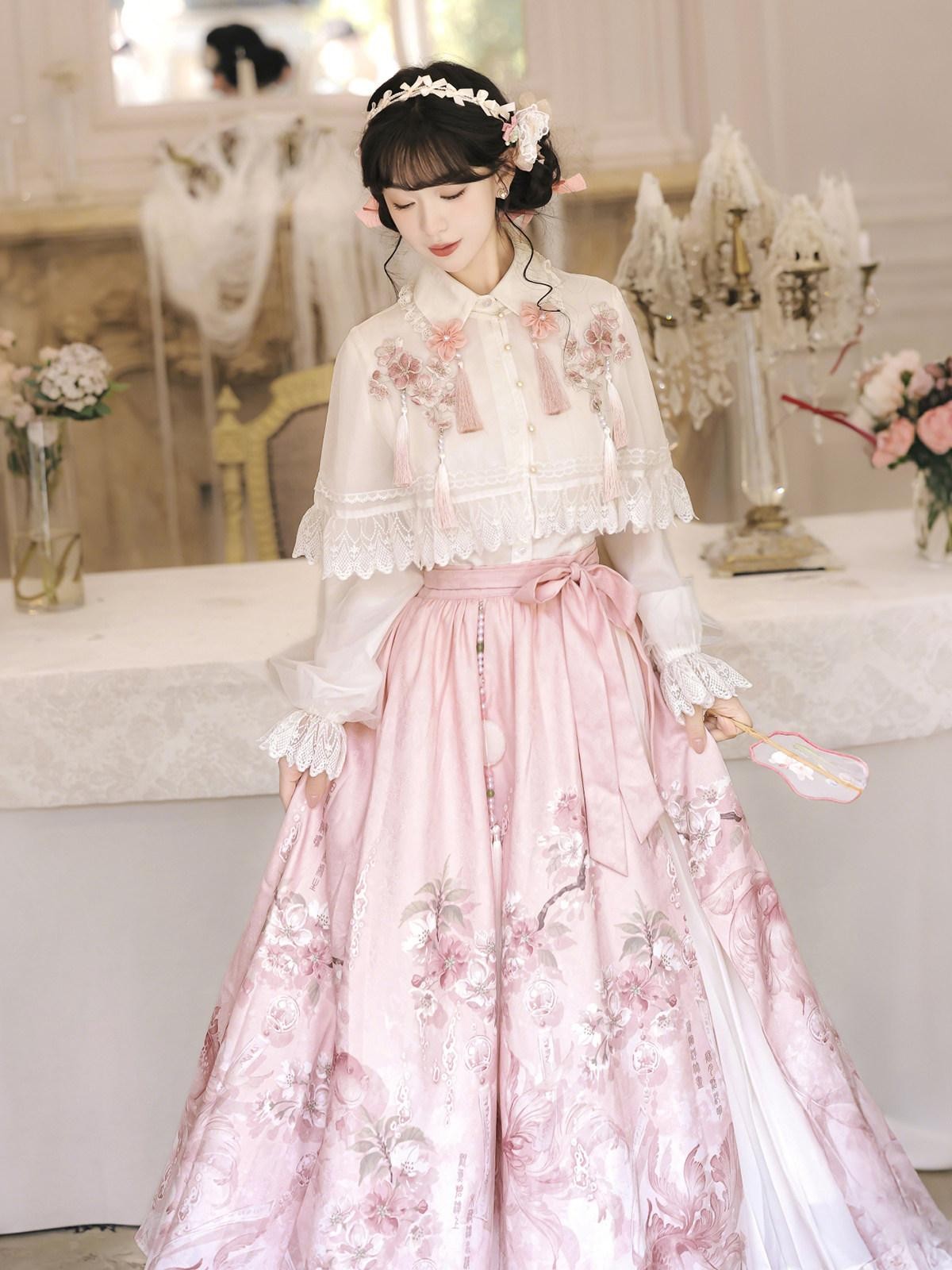 Sweet Promise Lolita Princess High Waist Shirt Collar Umbrella Three Piece Women's Skirt Sets